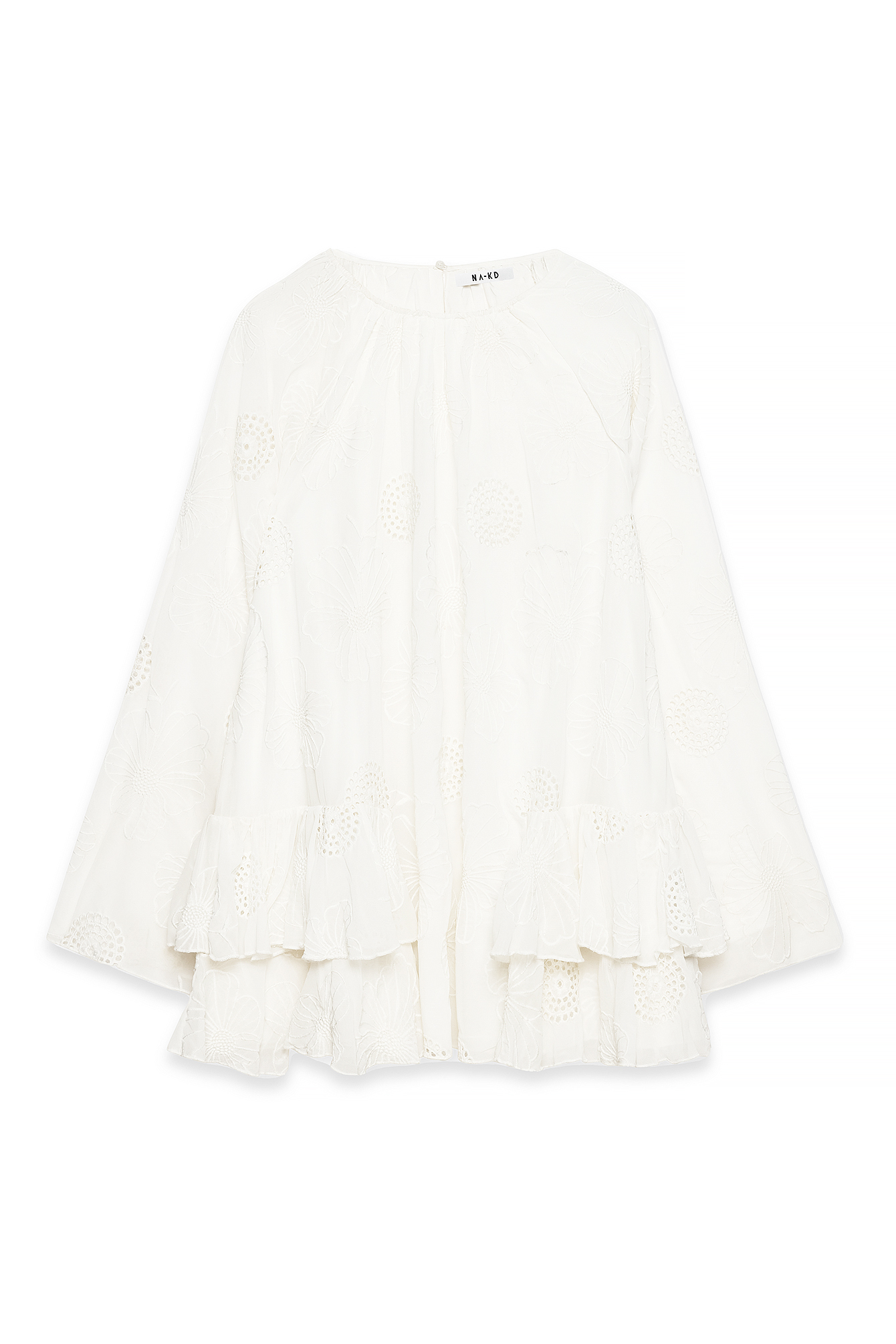 White Embroidered Volume Mini Dress