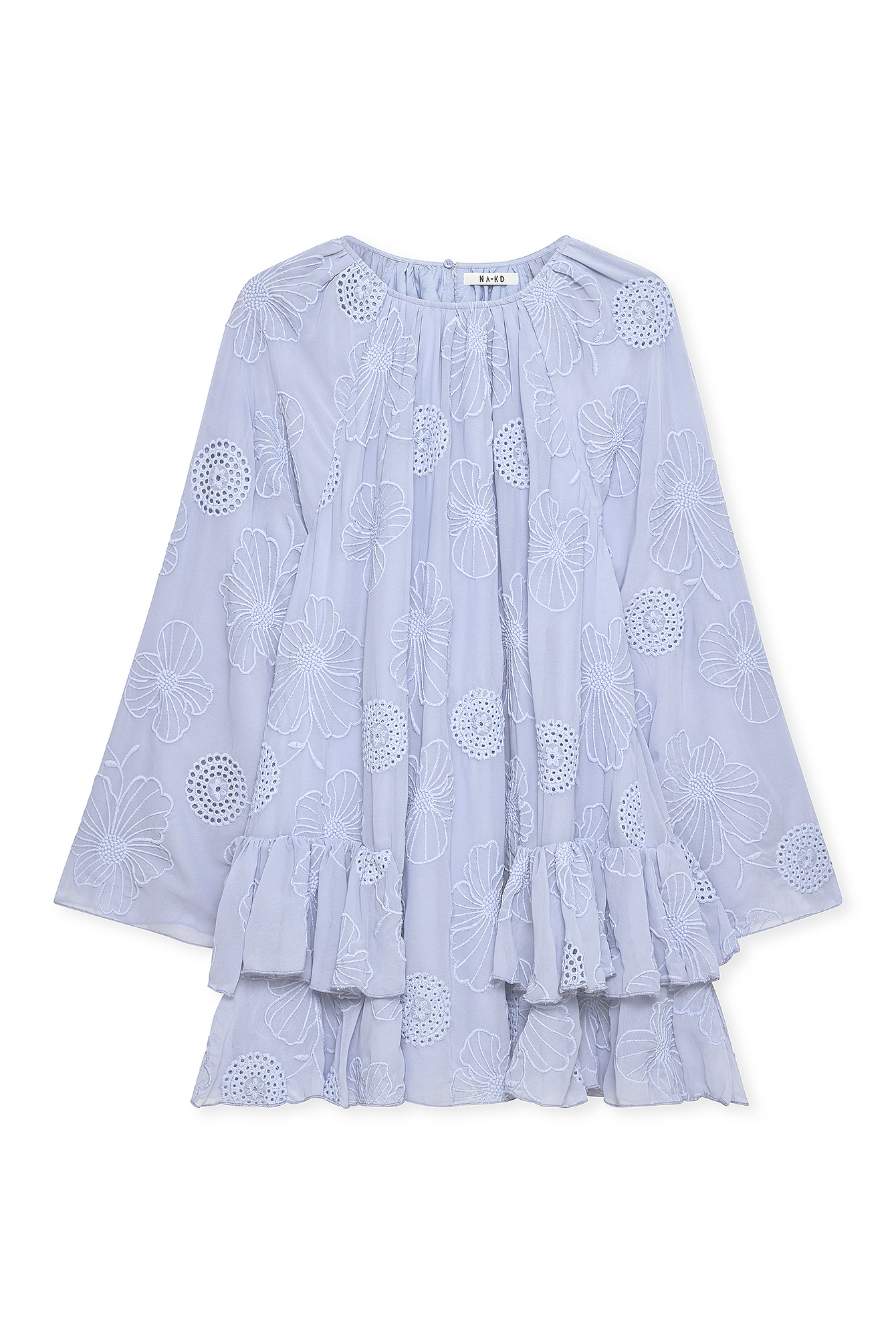 Blue Embroidered Volume Mini Dress
