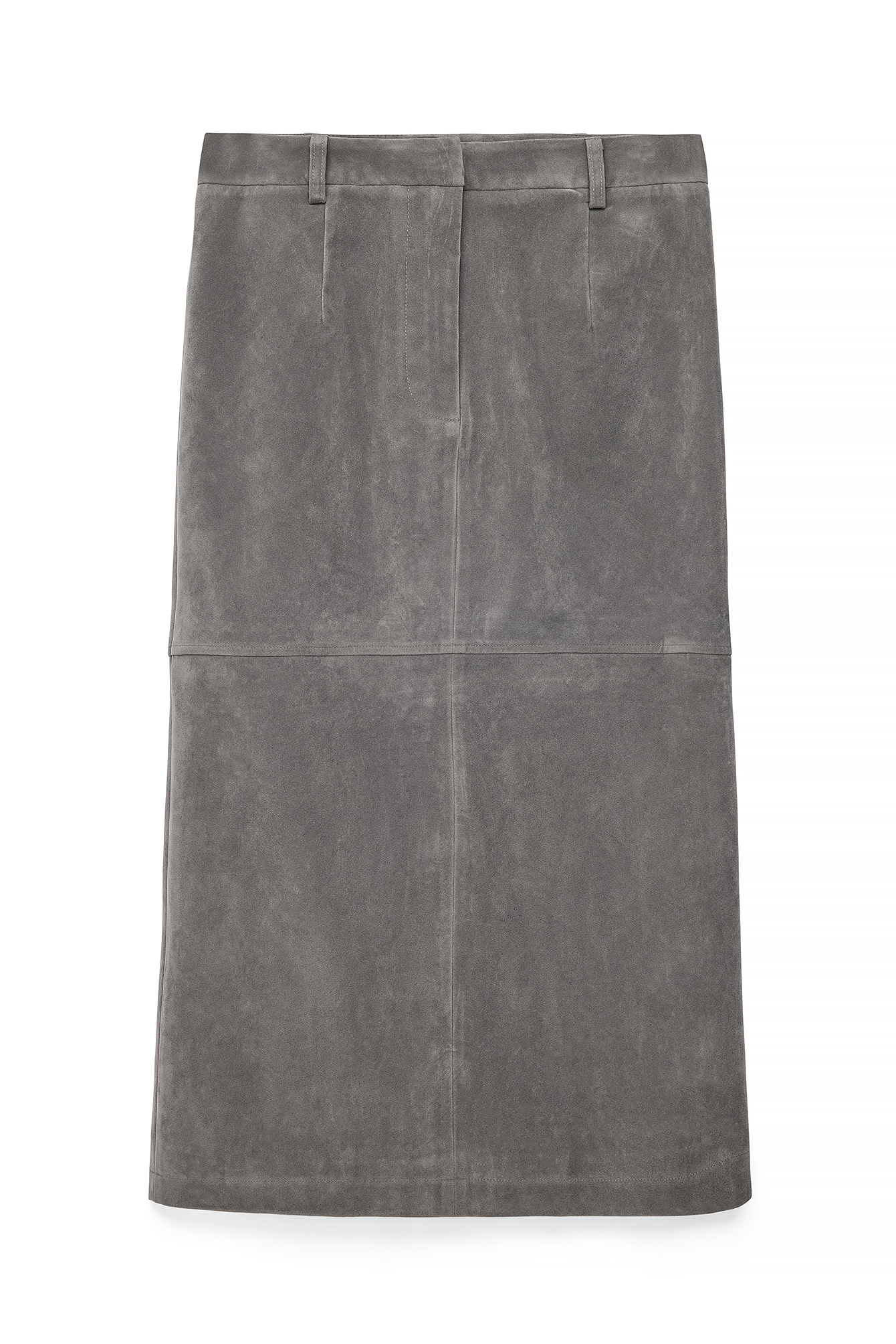 Grey Faux Suede Midi Skirt