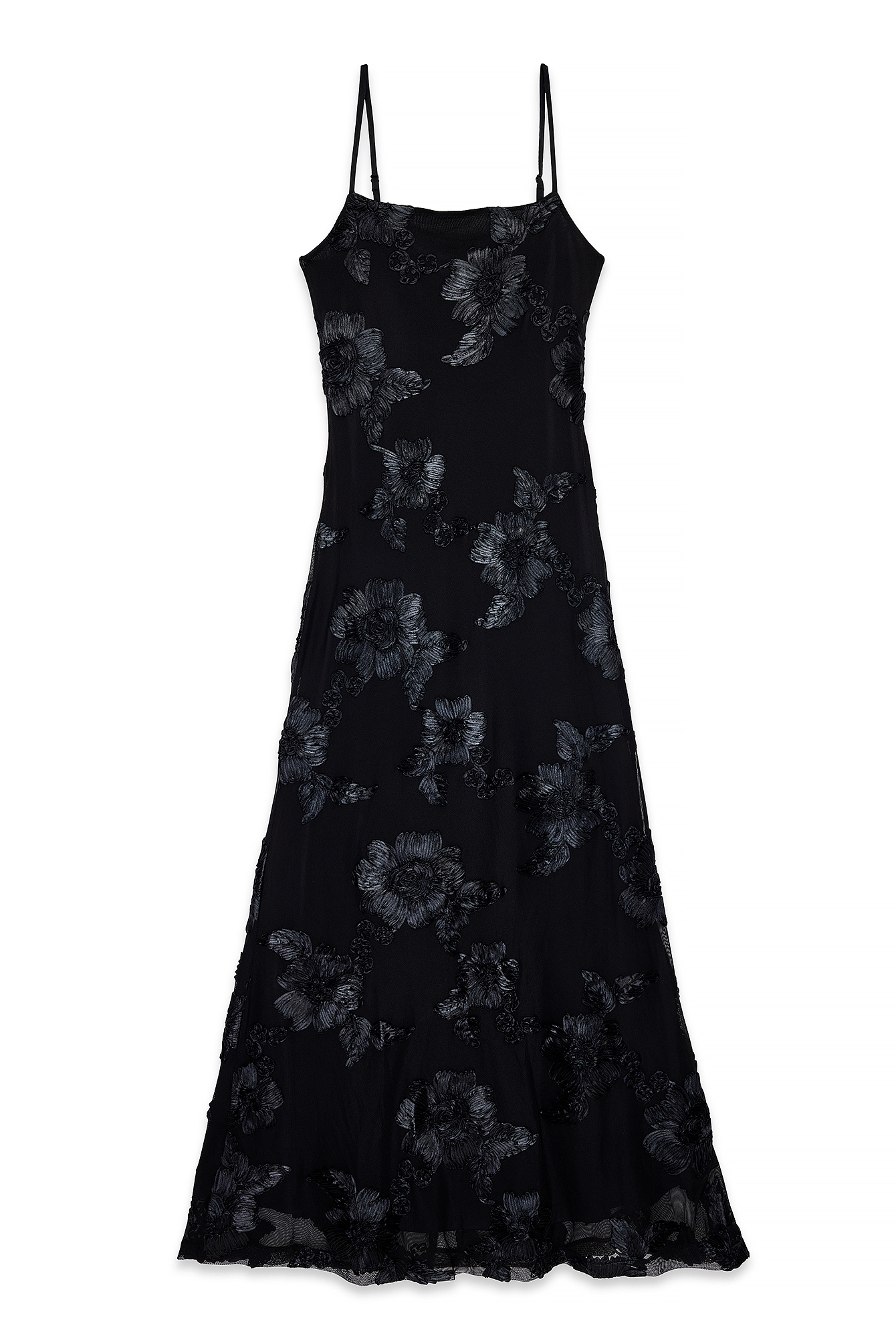 Black Flower Mesh Maxi Dress