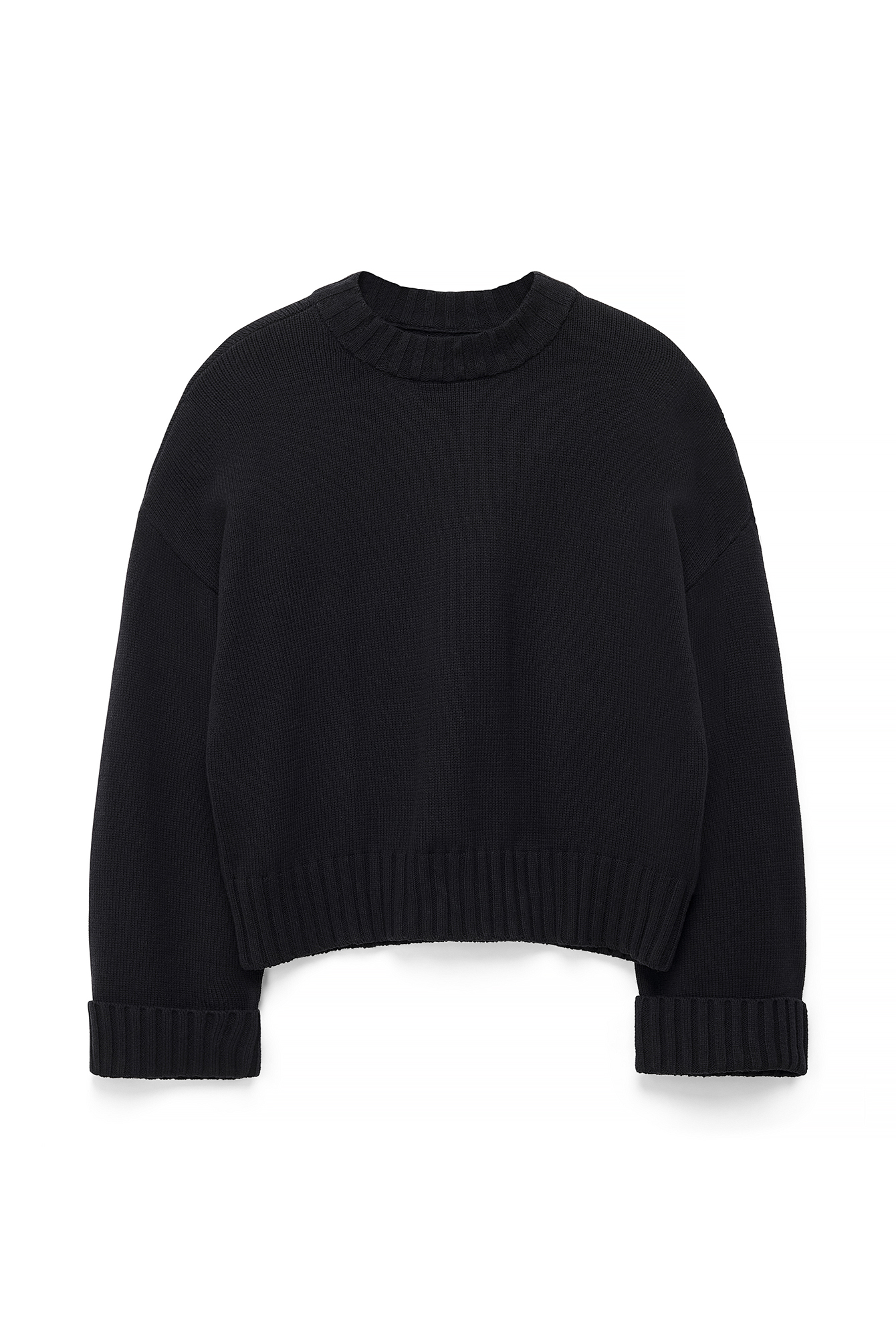 Black Folded Sleeve Knitted Sweater