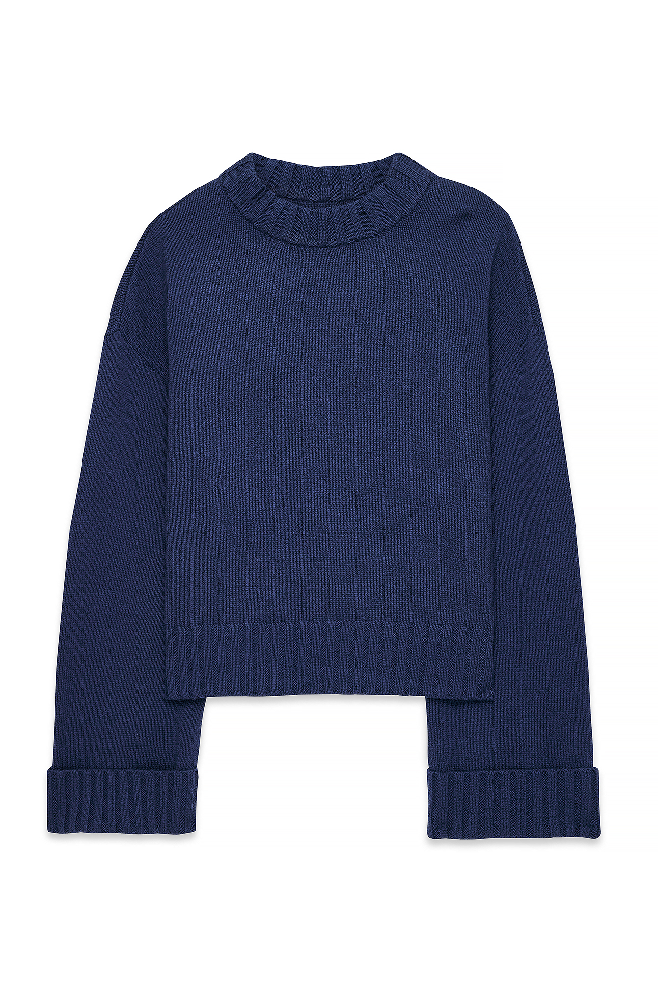 Navy Folded Sleeve Knitted Sweater