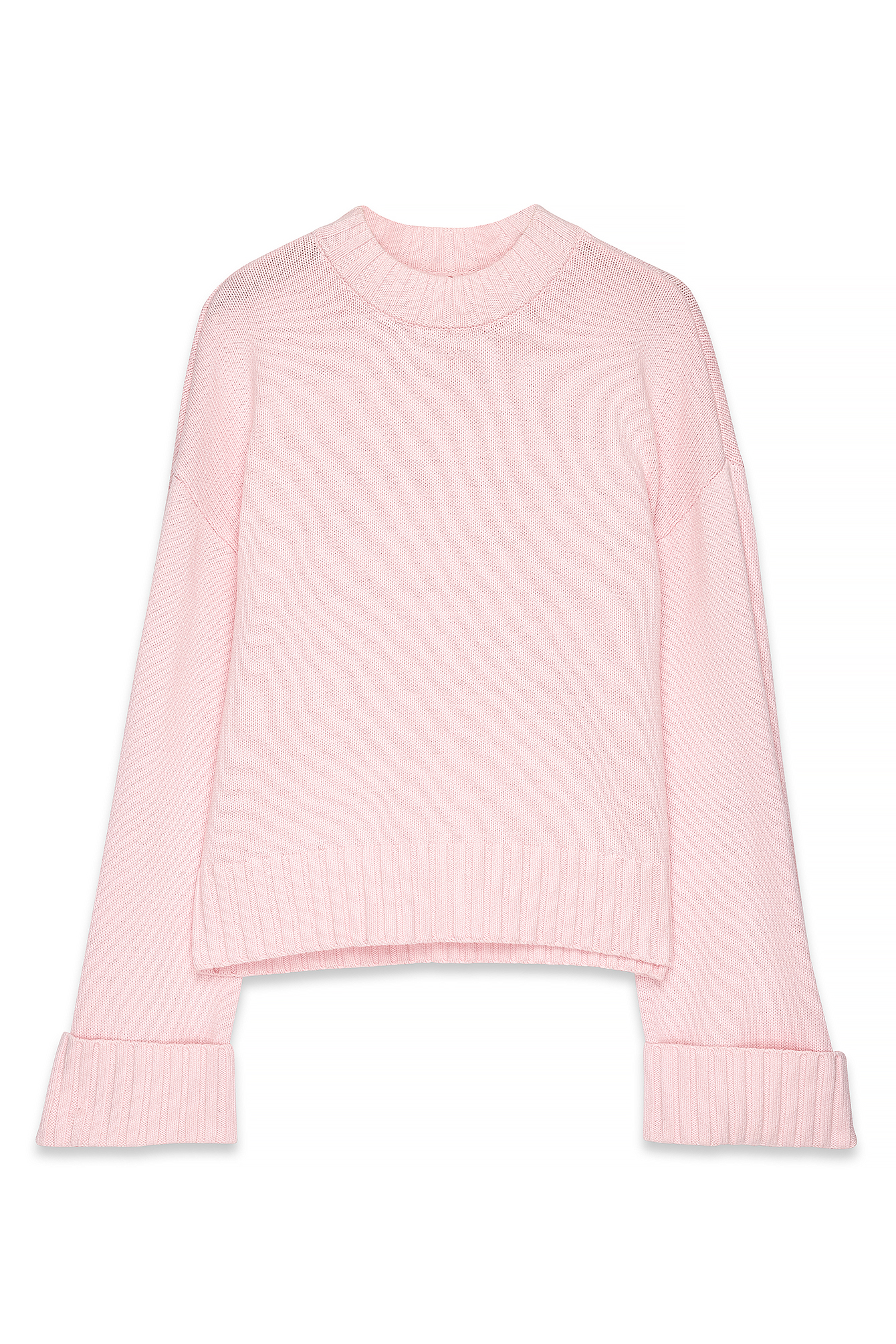 Light Pink Folded Sleeve Knitted Sweater