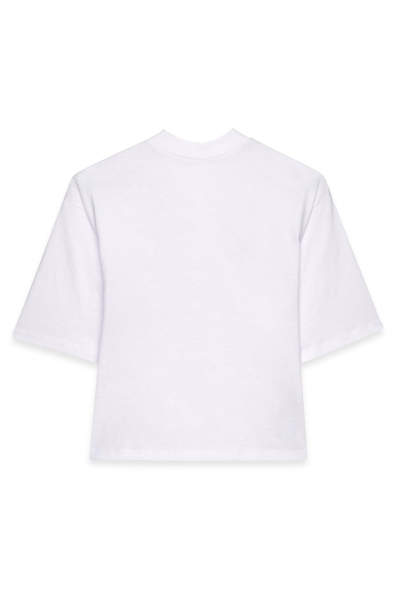 White Funnel Neck Shaped Cotton T-shirt
