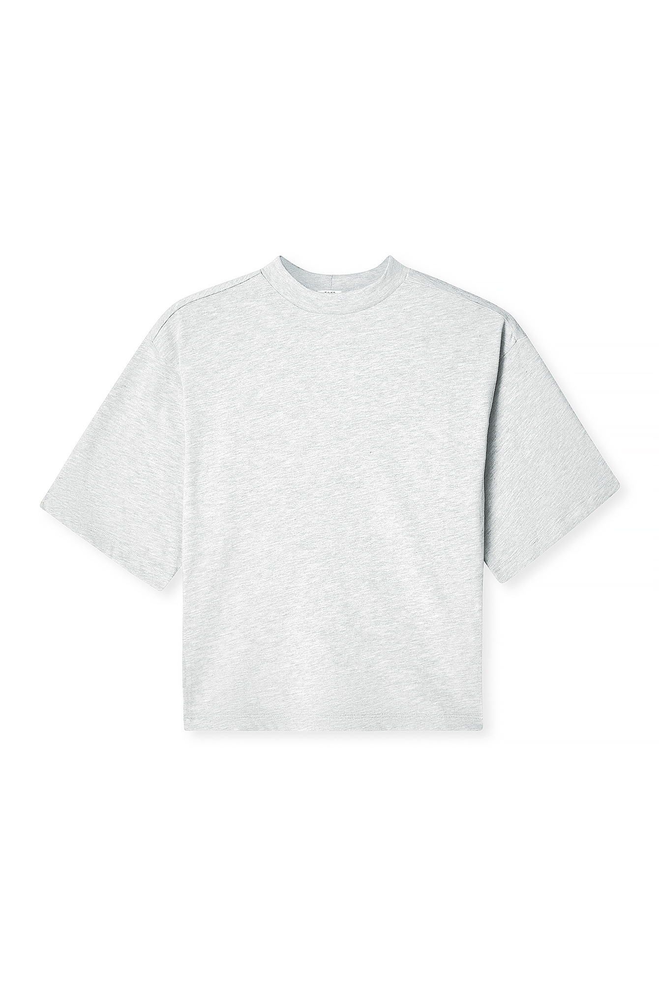 Grey Melange Funnel Neck Shaped Cotton T-shirt