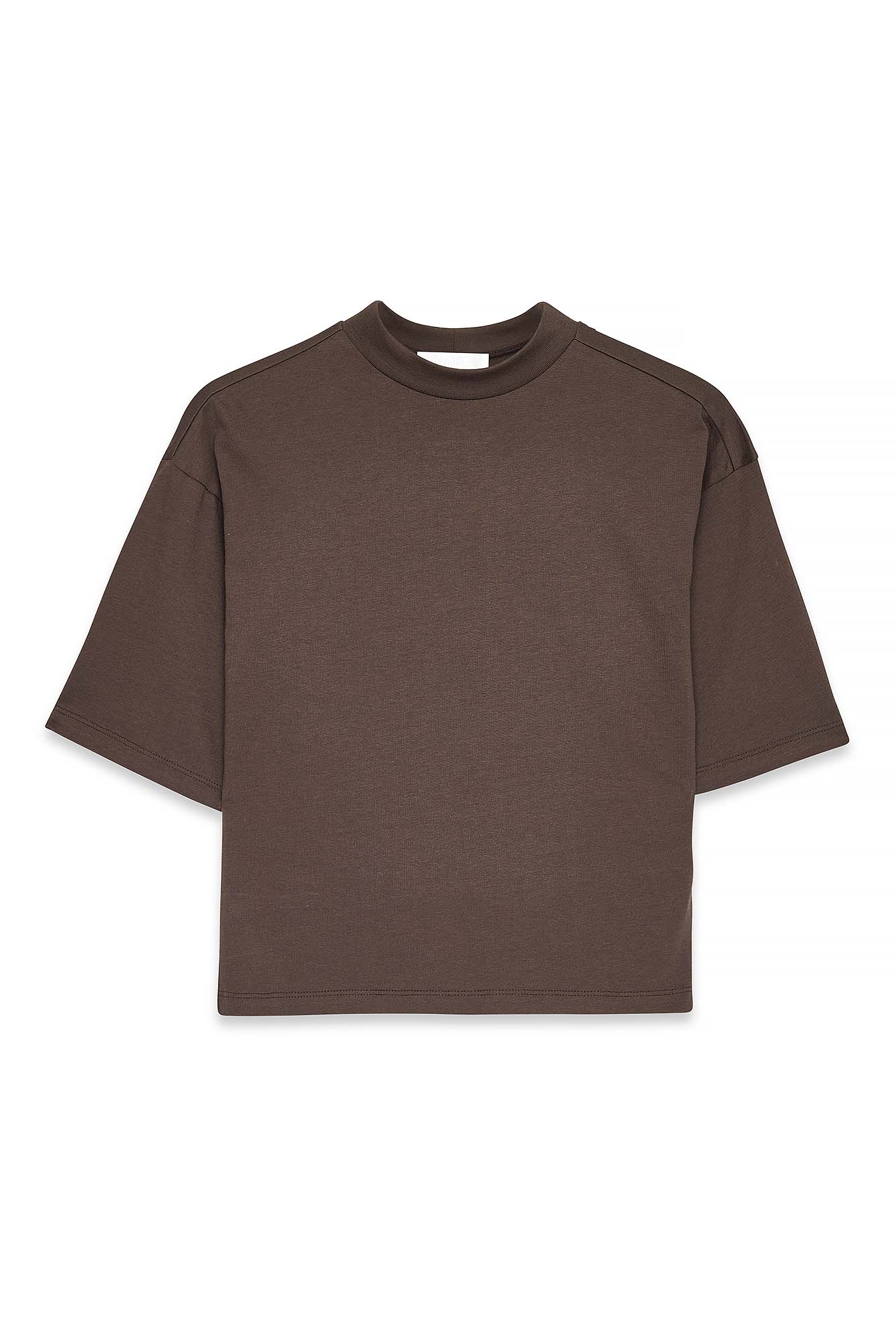 Brown Funnel Neck Shaped Cotton T-shirt
