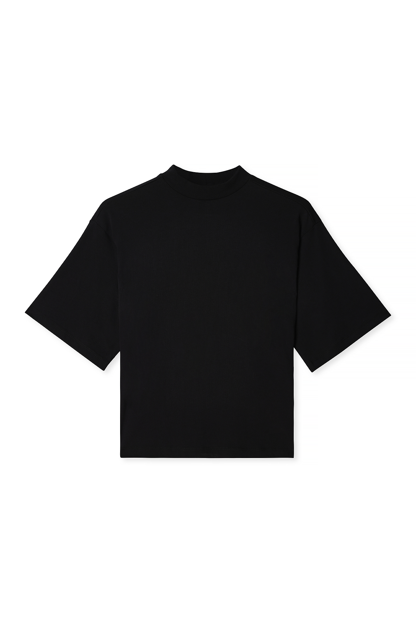 Black Funnel Neck Shaped Cotton T-shirt