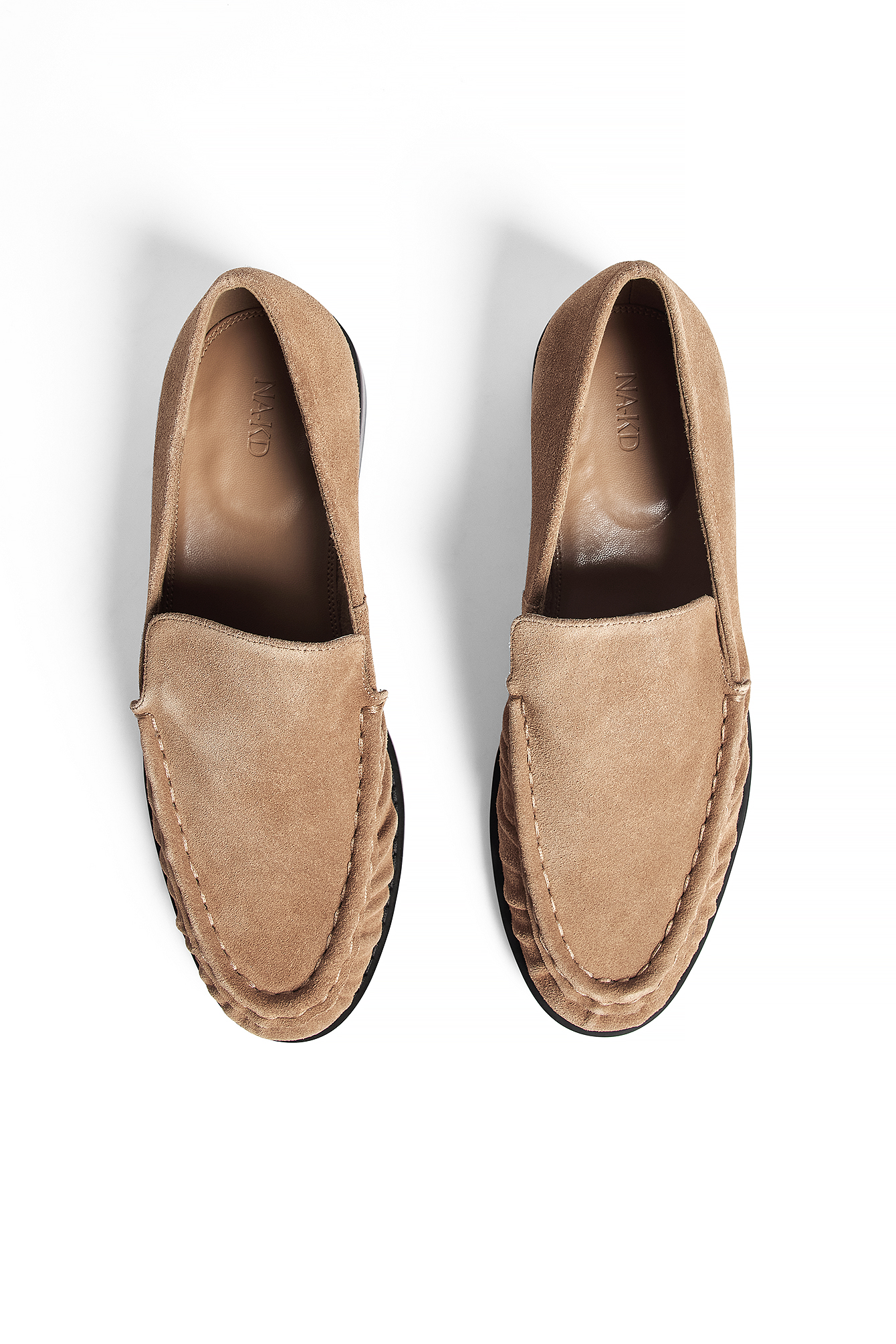Beige Gathered Detail Suede Loafers