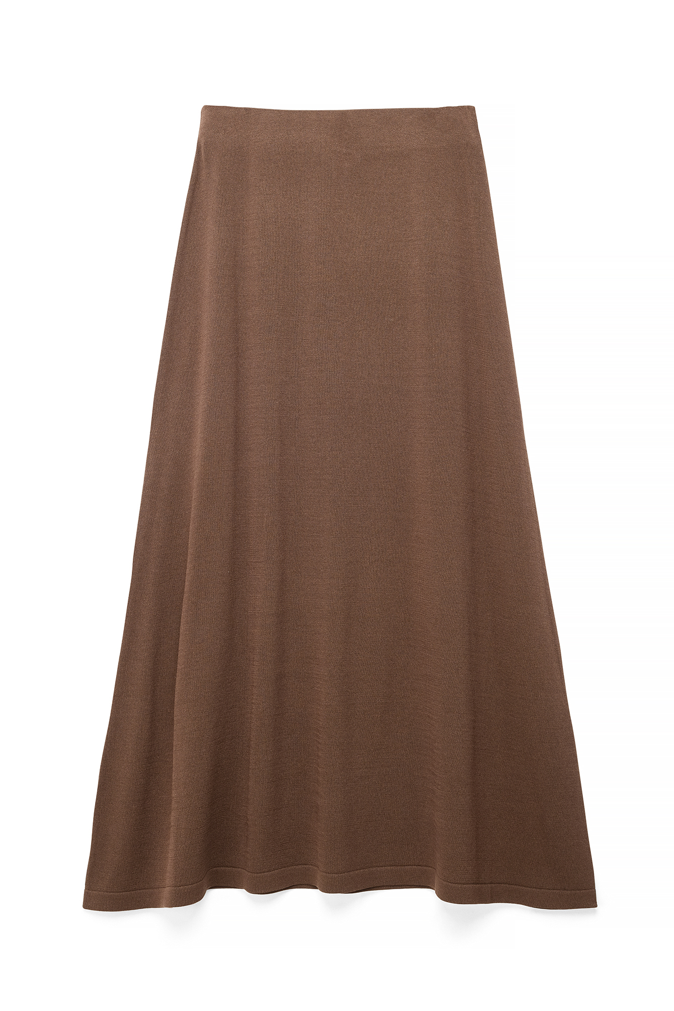 Brown Knitted Mid Waist Midi Skirt