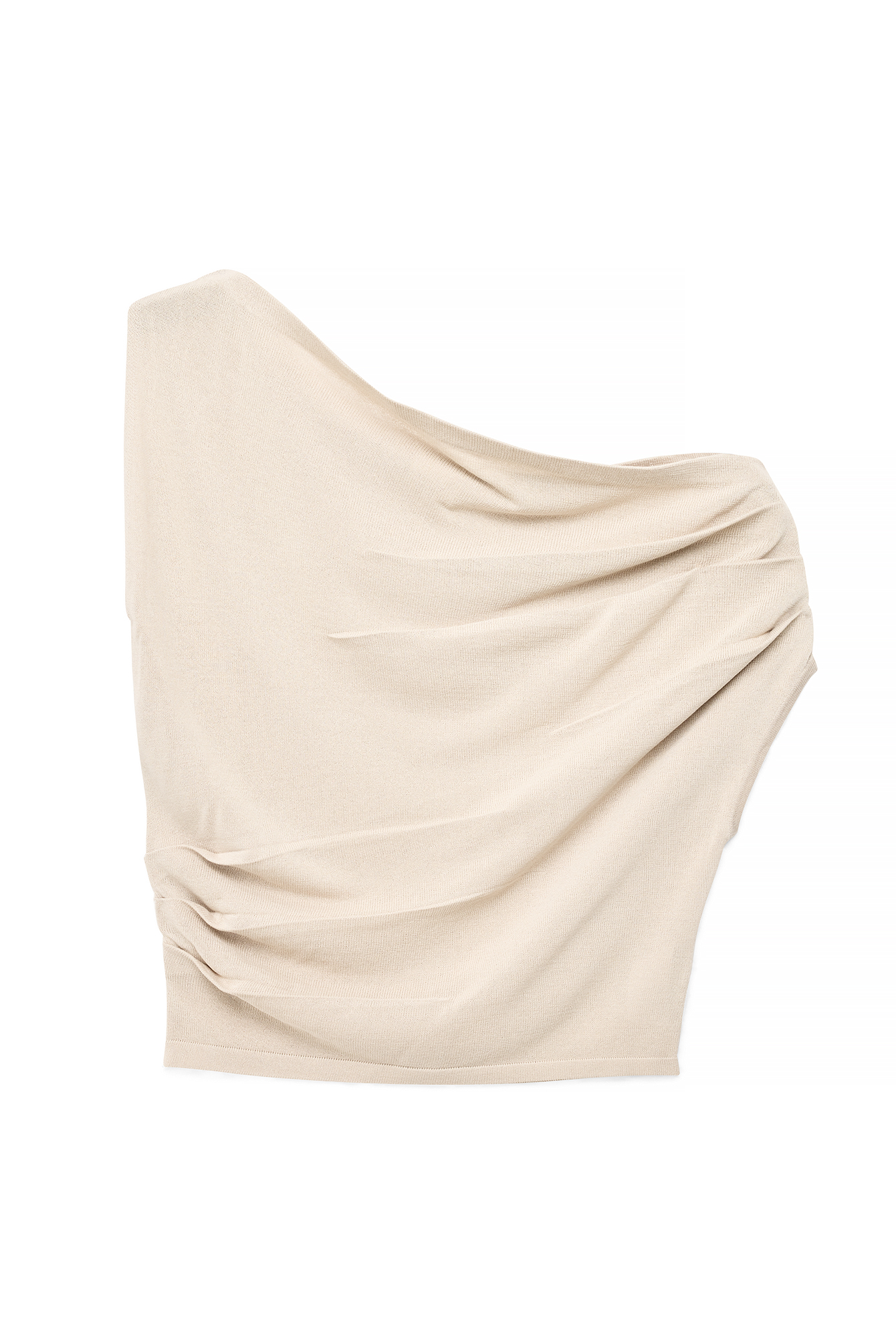 Beige Knitted One Shoulder Top