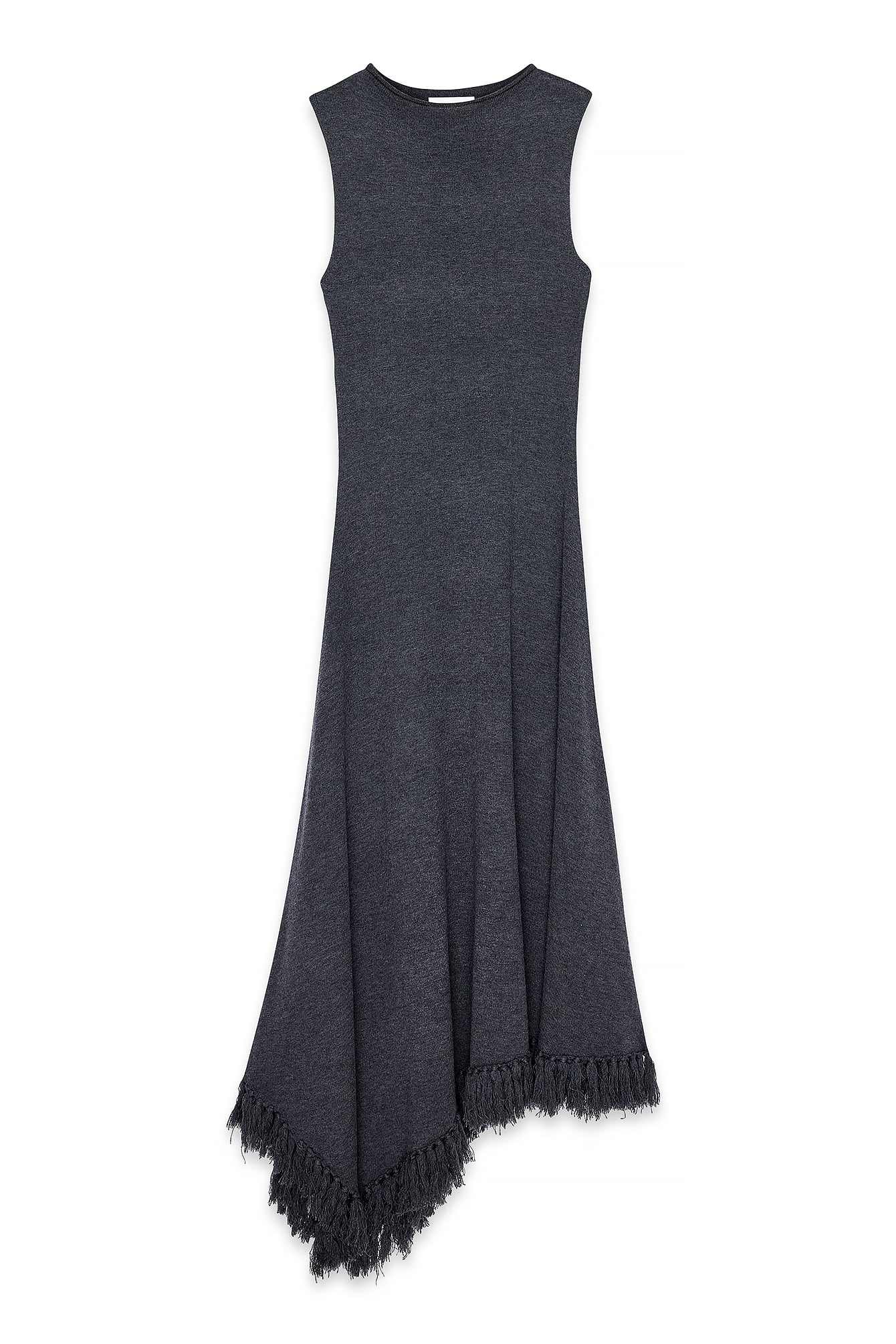 Grey Knitted Asymmetric Hem Midi Dress