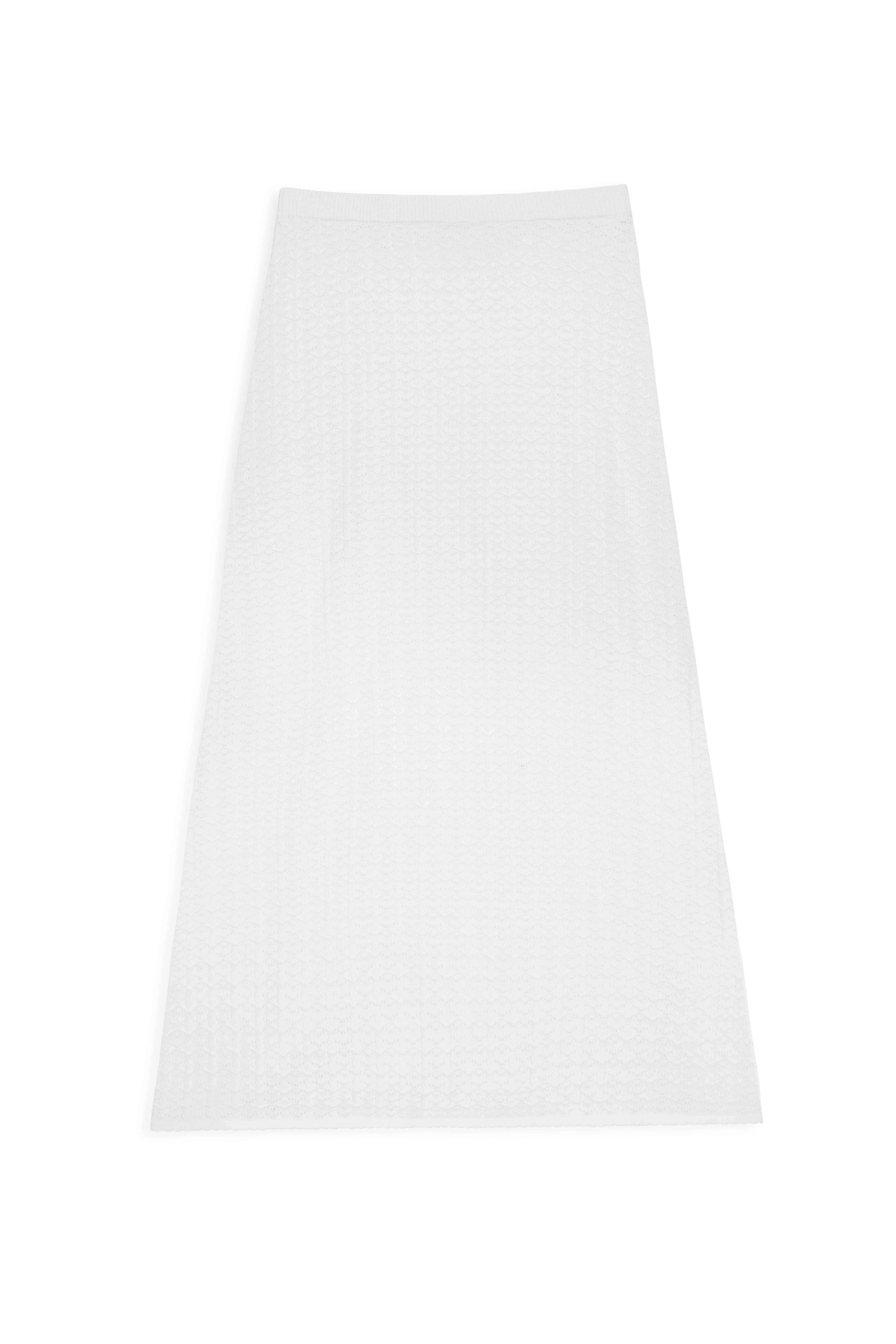 White Knitted Crochet Midi Skirt