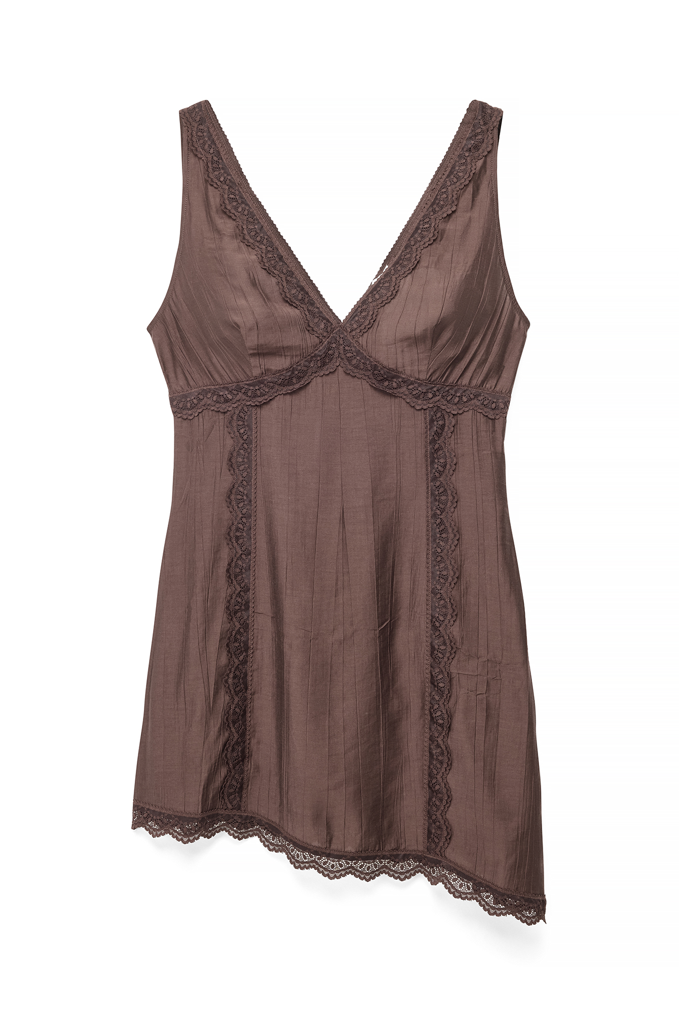 Brown Lace Detail Asymmetric Mini Dress