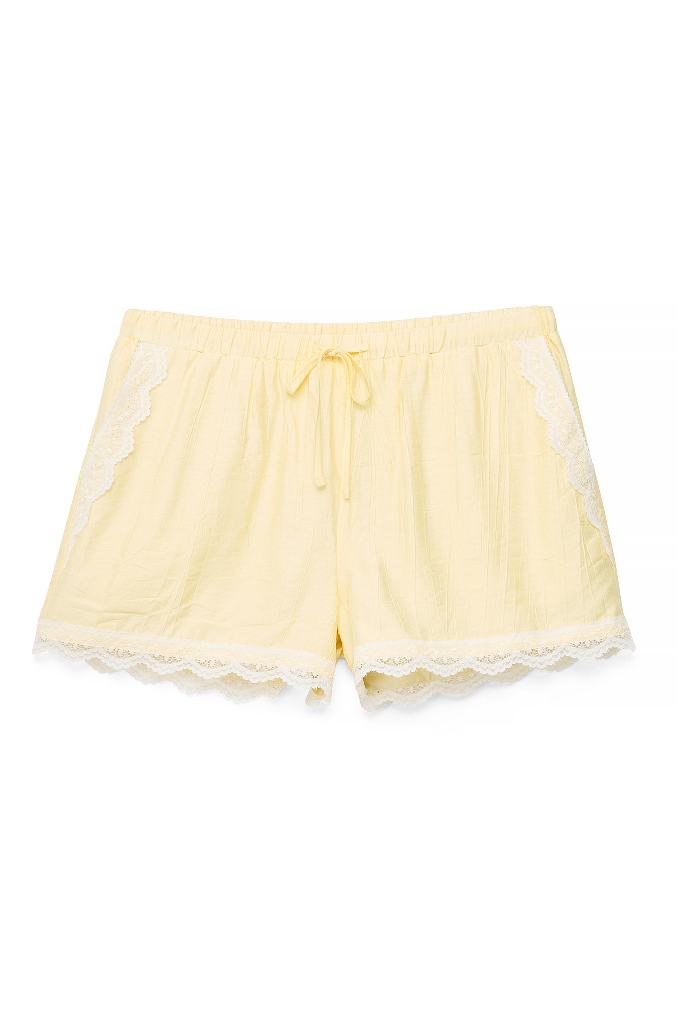 Light Yellow Lace Detail Mini Shorts