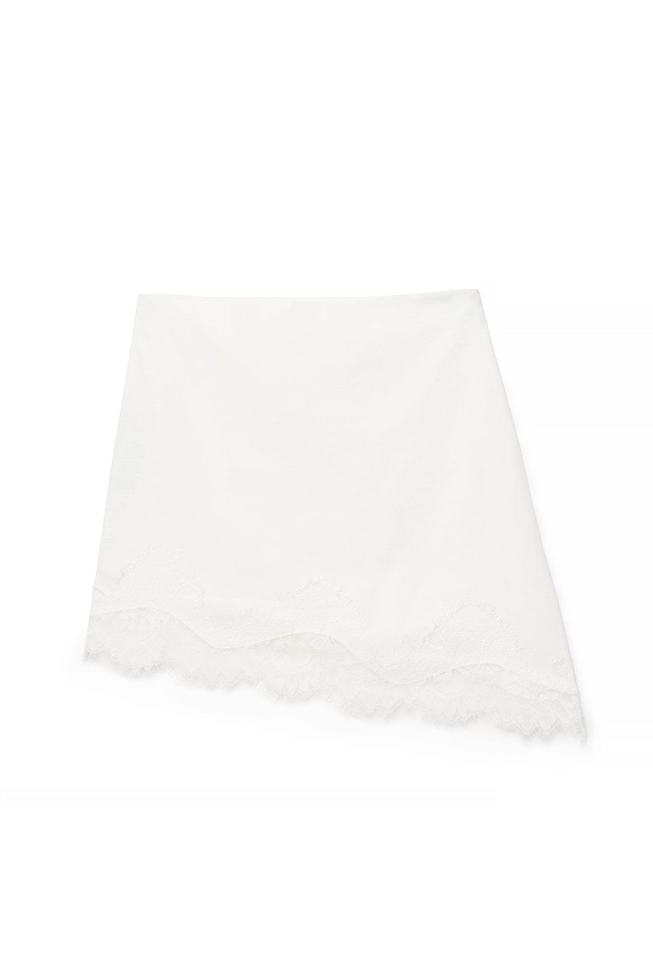 White Lace Detail Linen Blend Mini Skirt