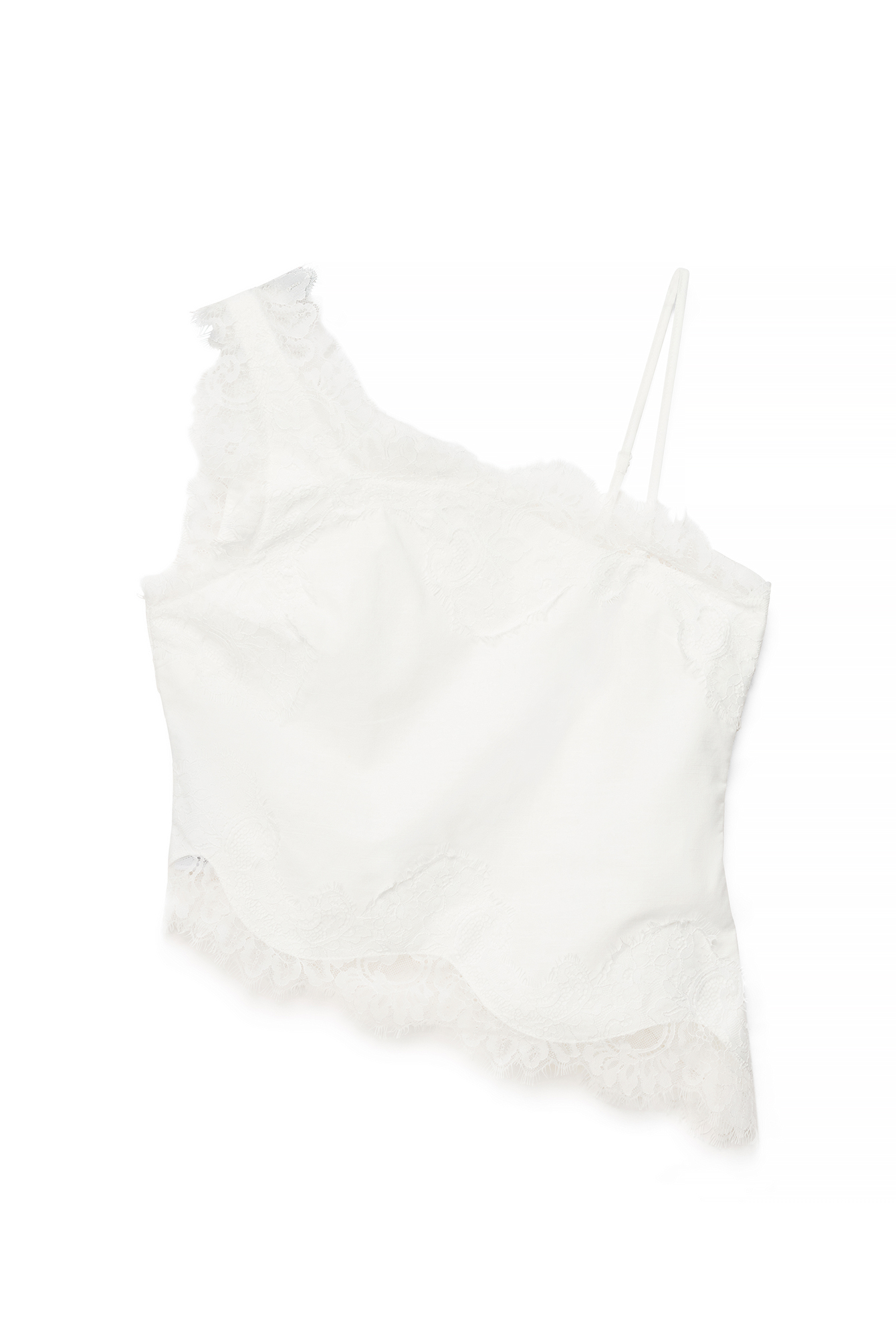 White Lace Detail Linen Blend Top