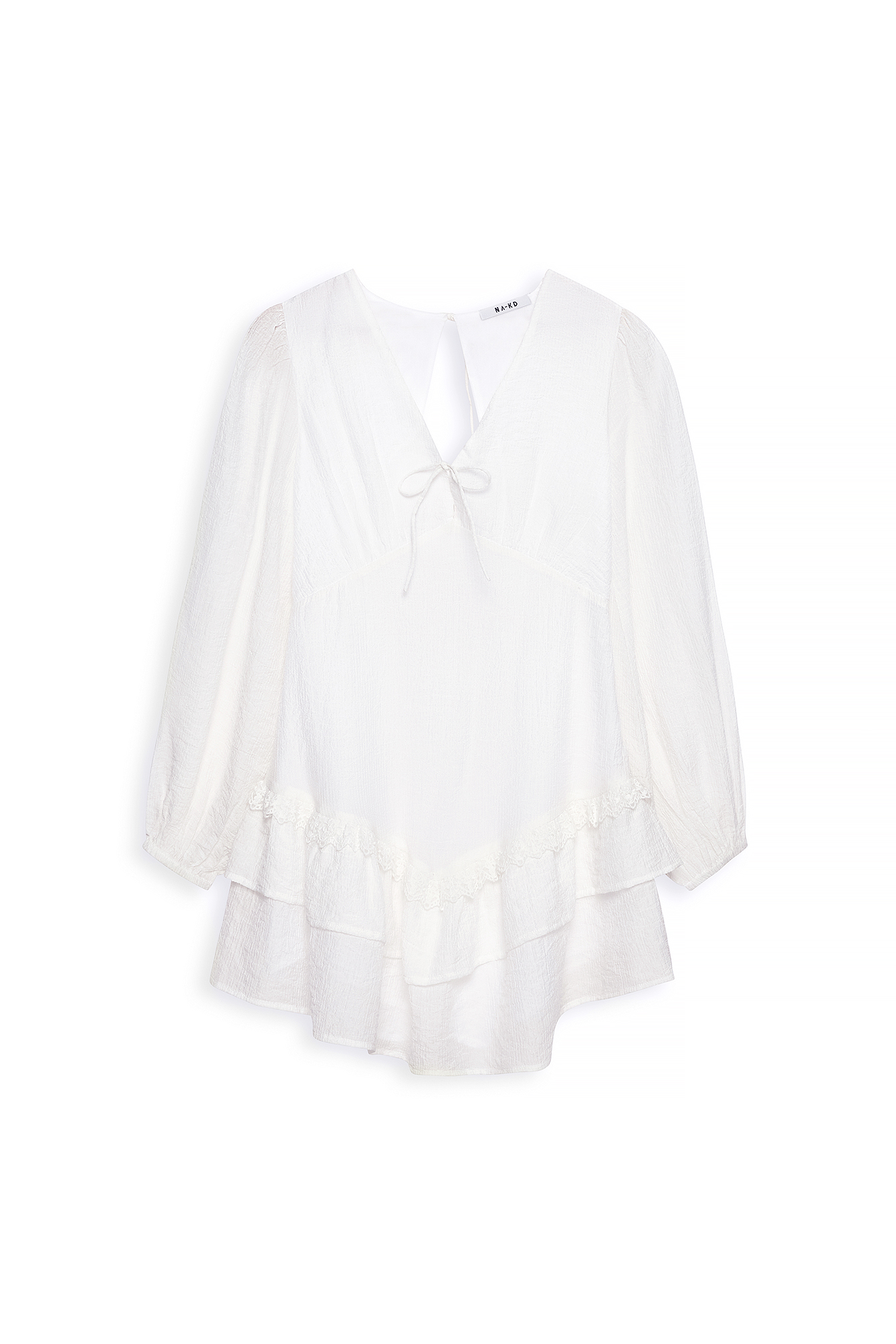 Cream Lace Trim Ruffle Mini Dress