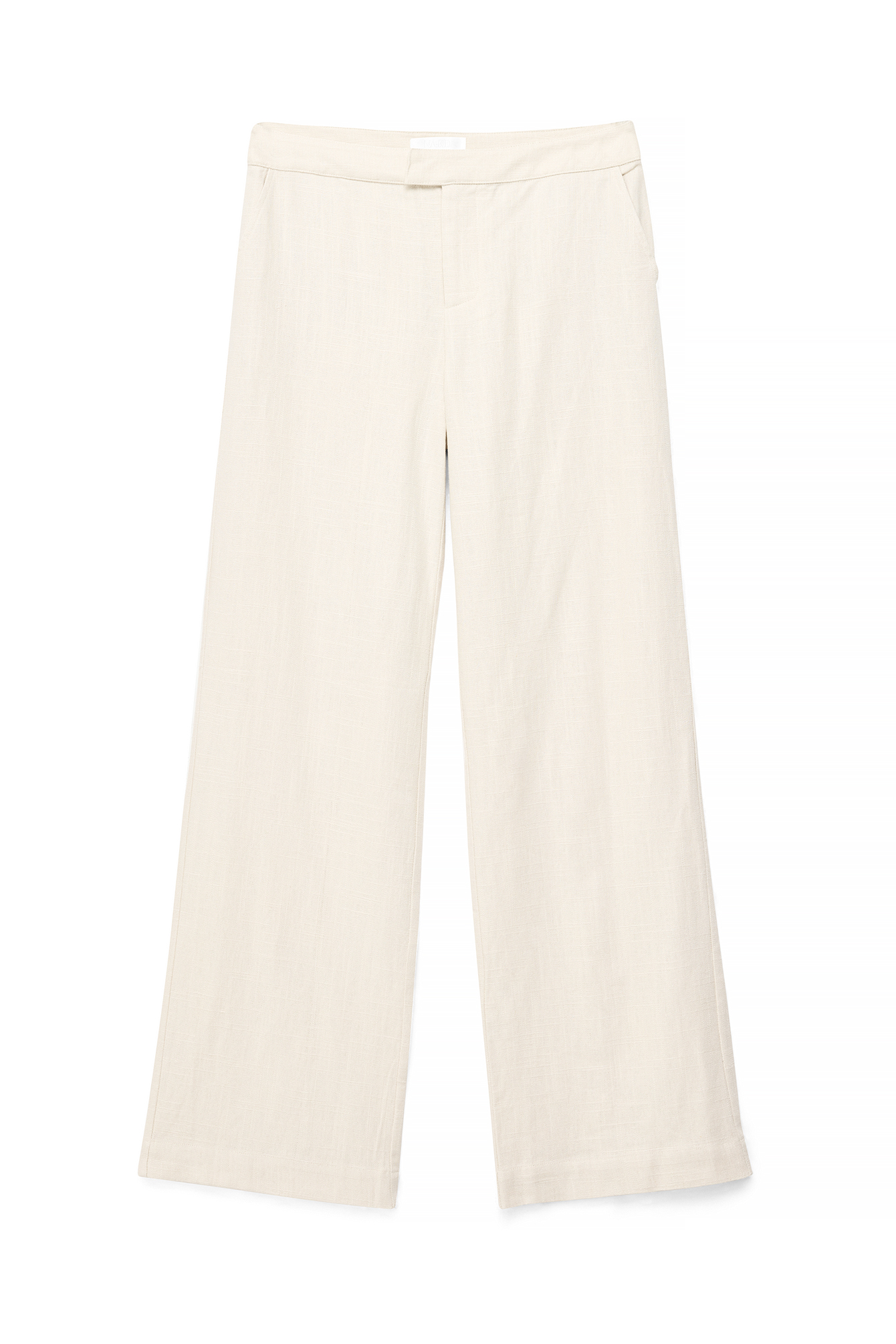 Beige Linen Blend Mid Waist Pants