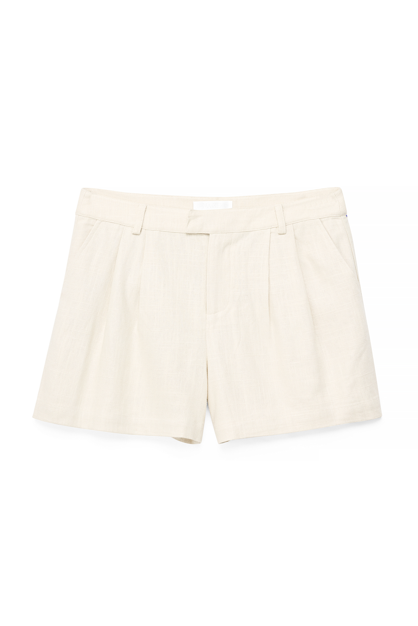 Beige Linen Blend Mini Shorts