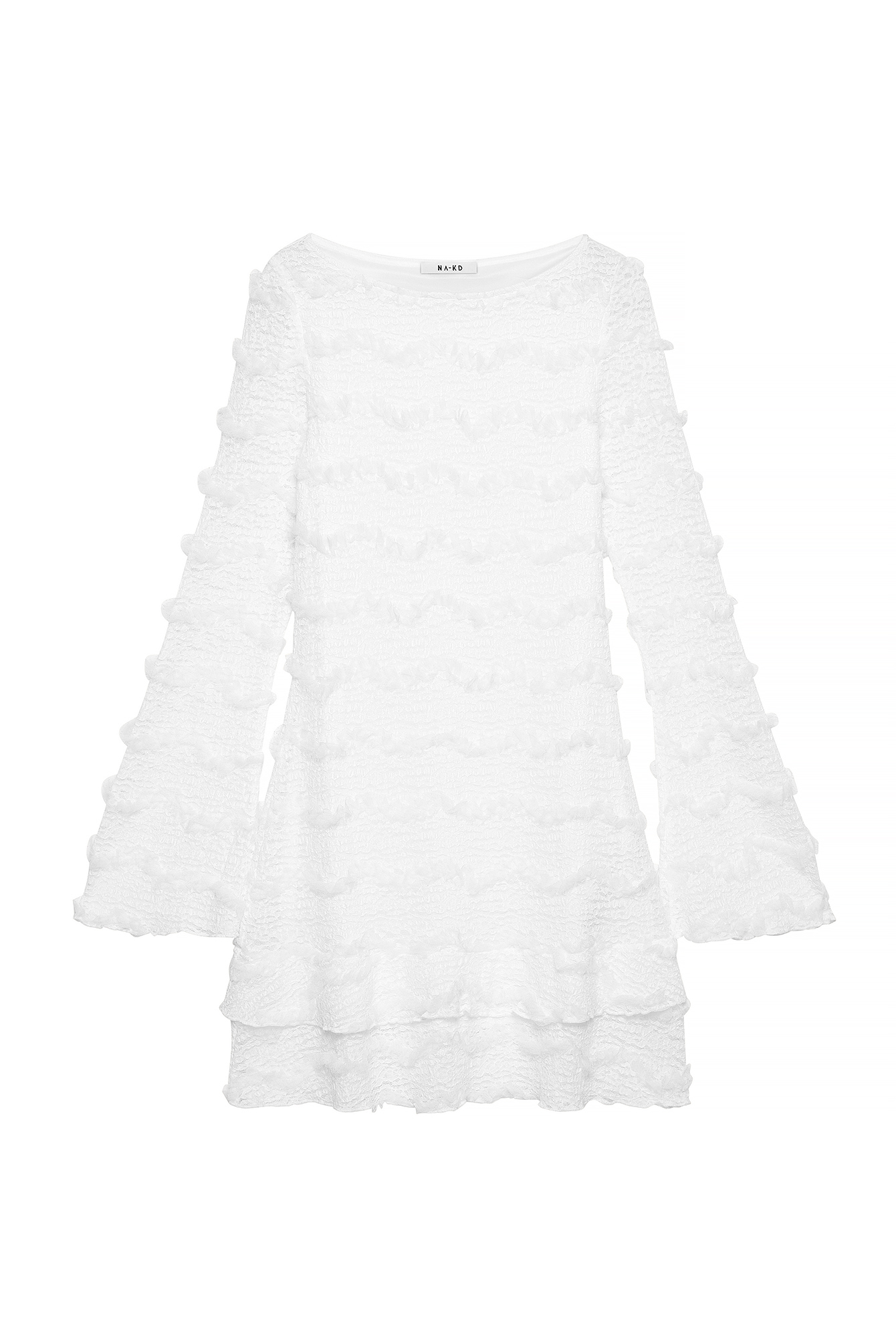 Offwhite Long Sleeve Mini Frill Dress