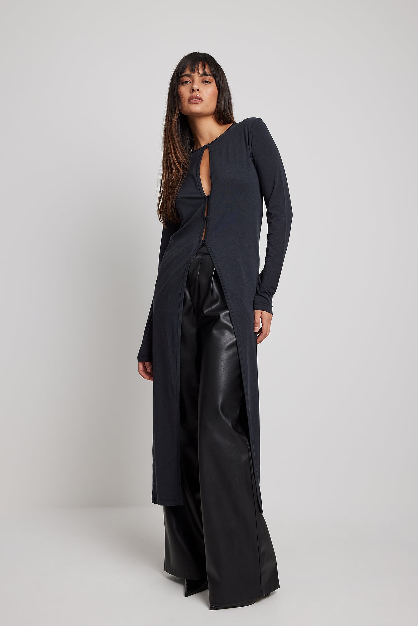 Black Long Buttoned Cardigan
