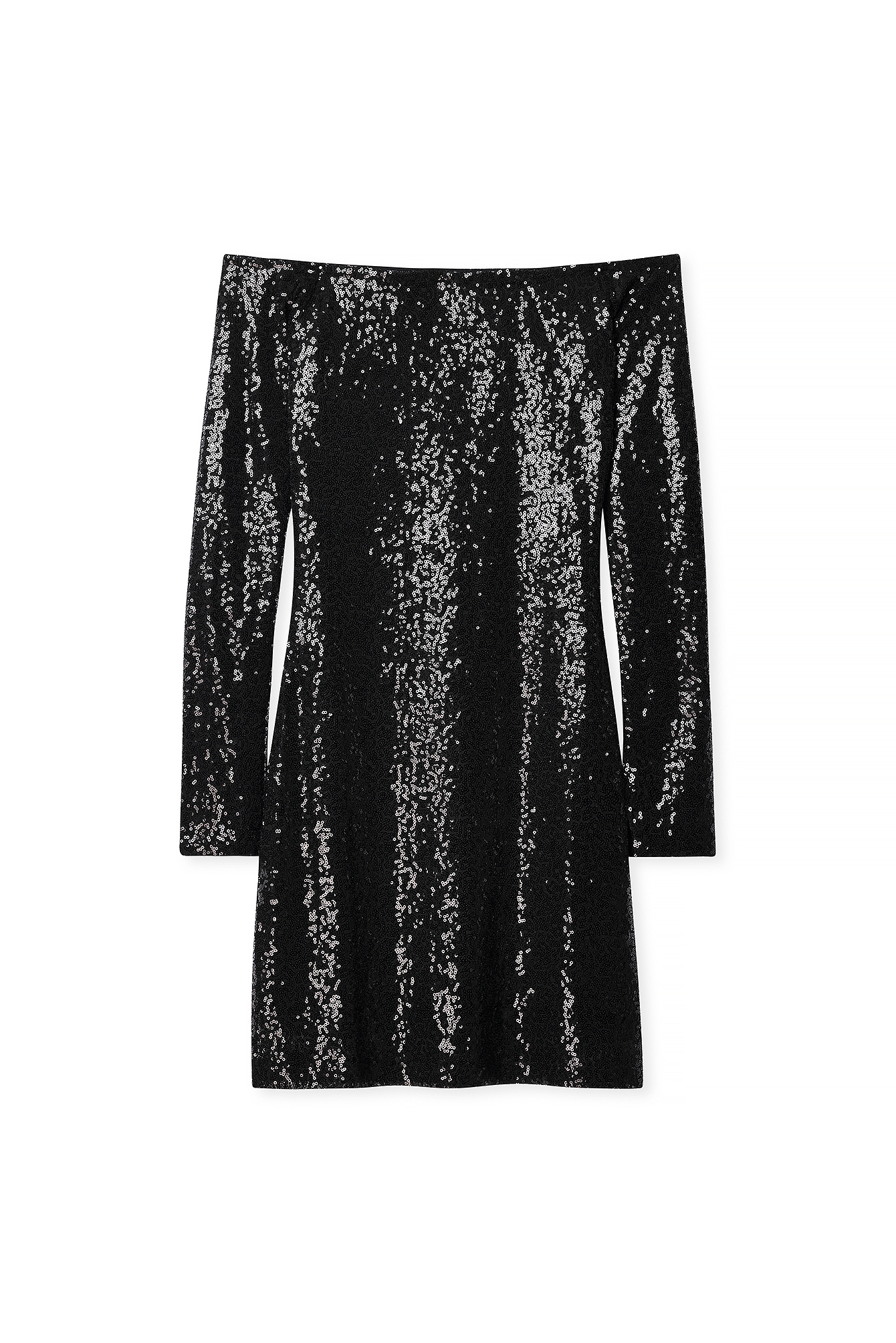 Black Off Shoulder Sequin Mini Dress