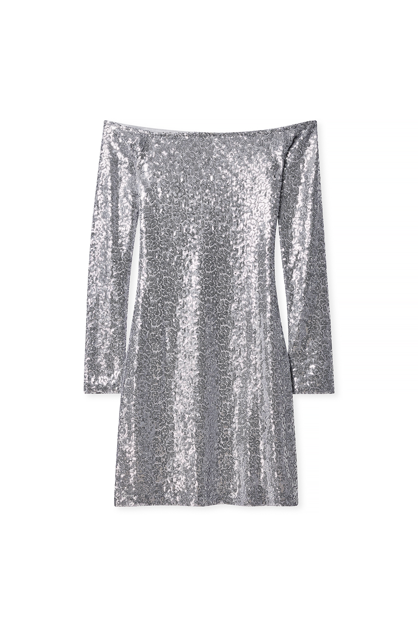 Silver Off Shoulder Sequin Mini Dress