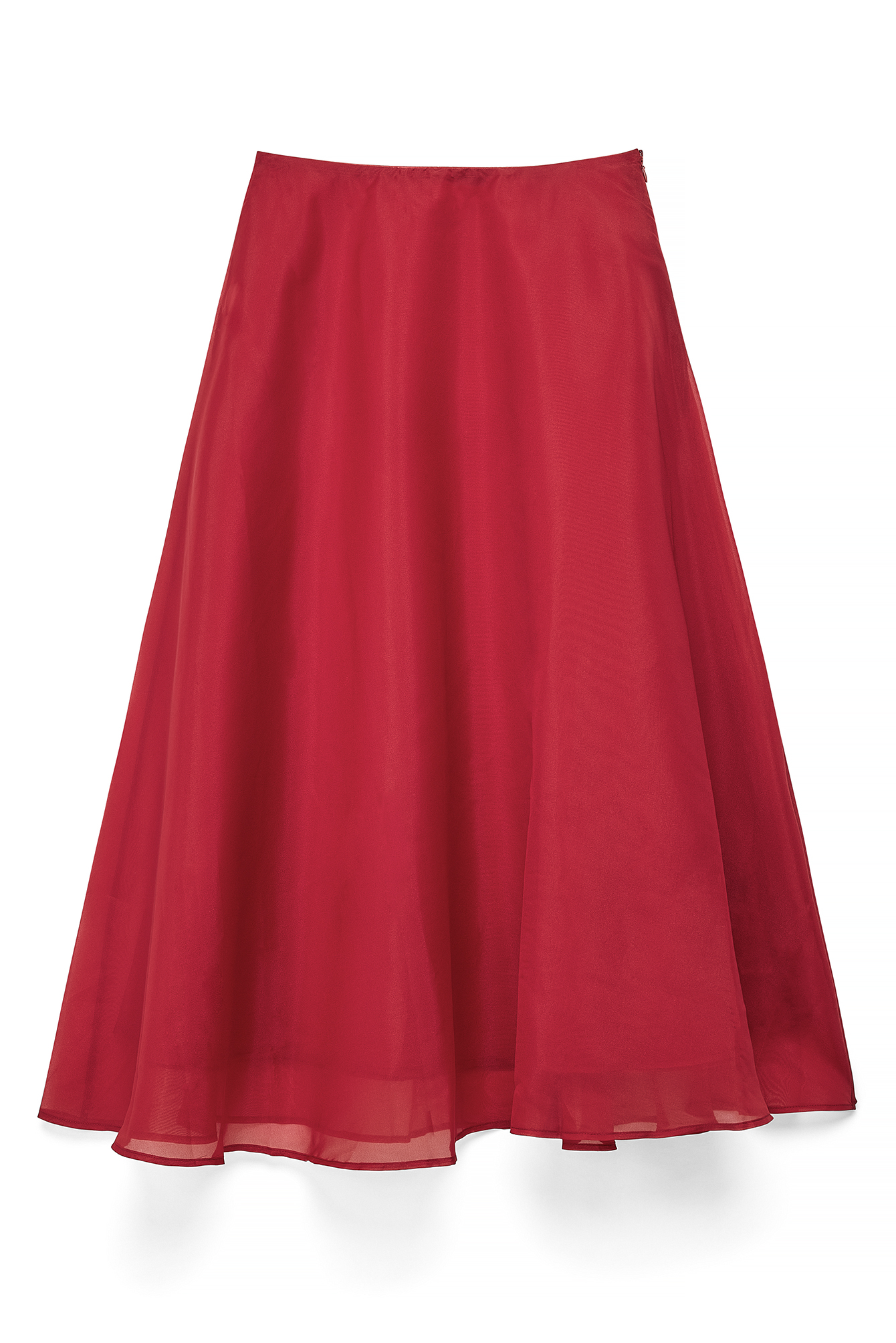Red Organza Midi Skirt