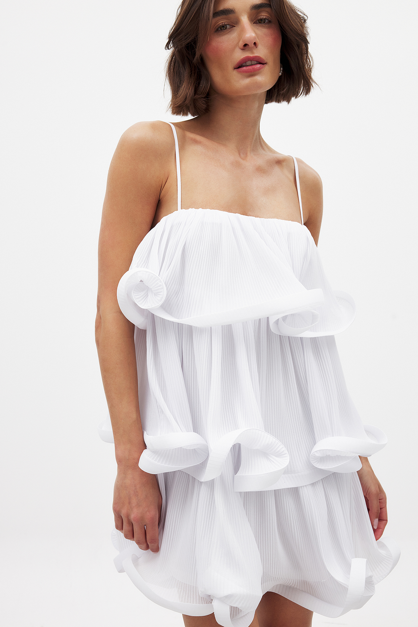 White Printed Flounce Mini Dress
