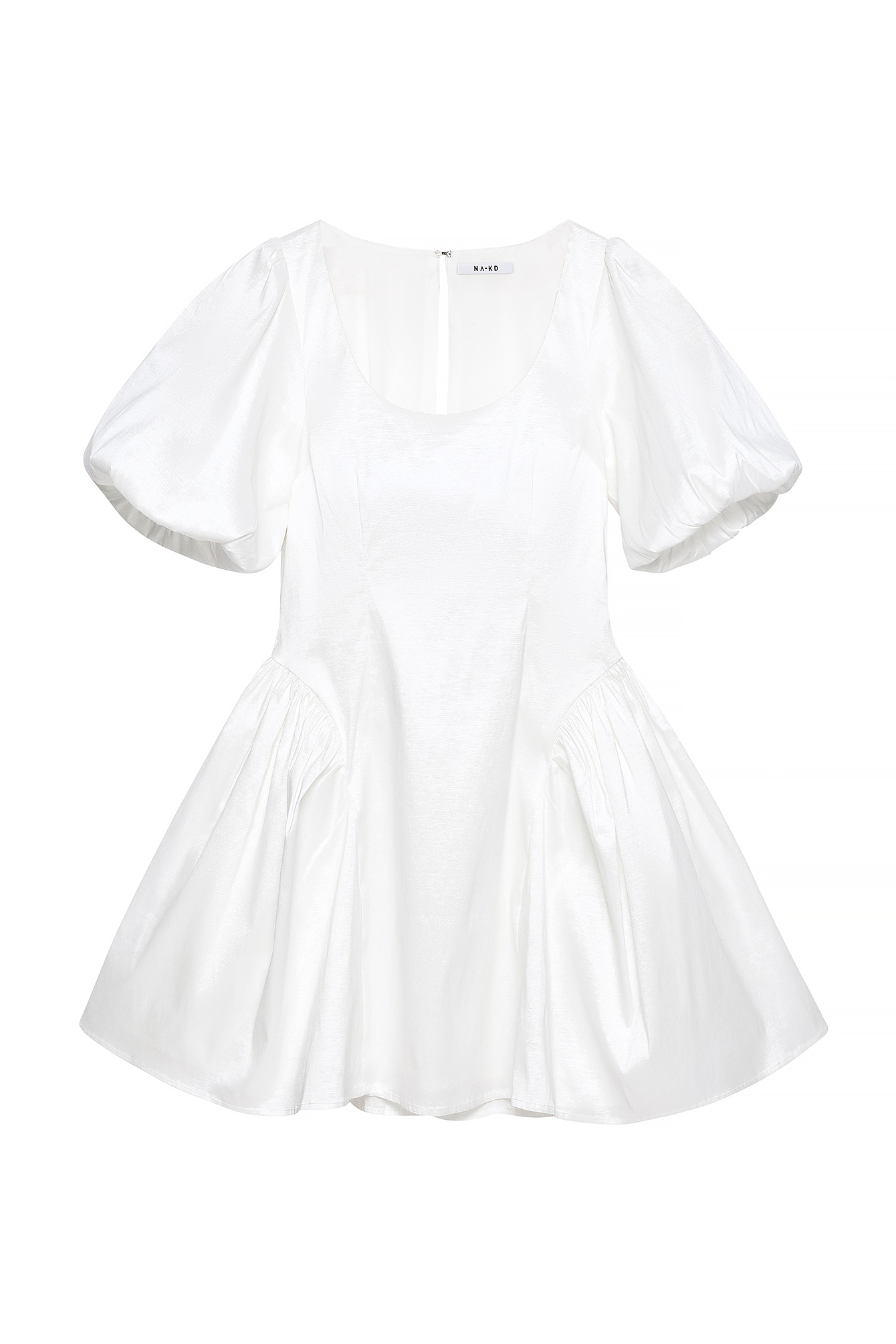 White Puff Sleeve Ruched Detail Mini Dress