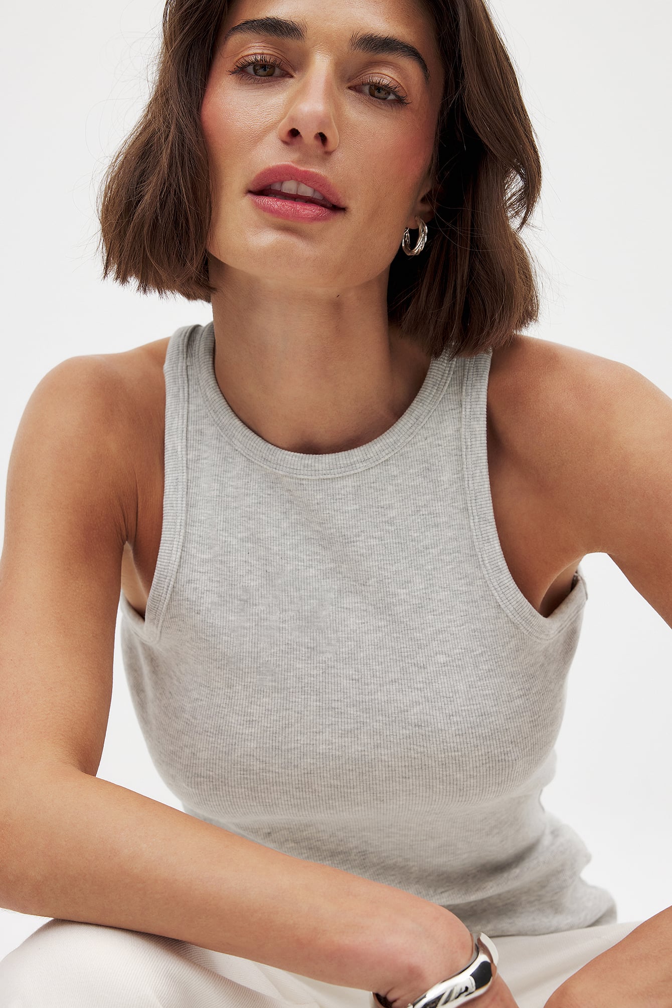 Light Grey Melange Ribbed Tank