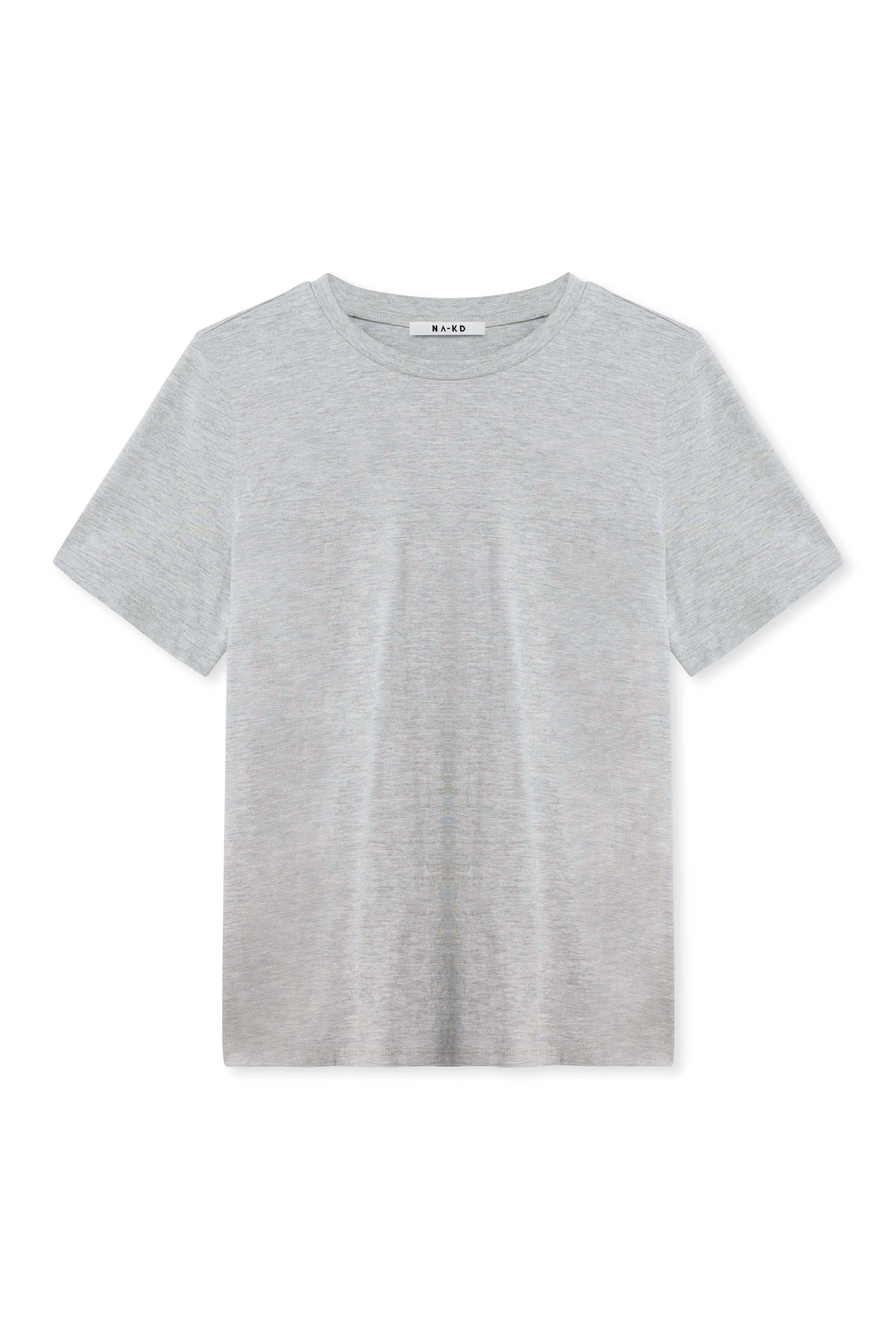 Grey Melange Round Neck Cotton T-Shirt