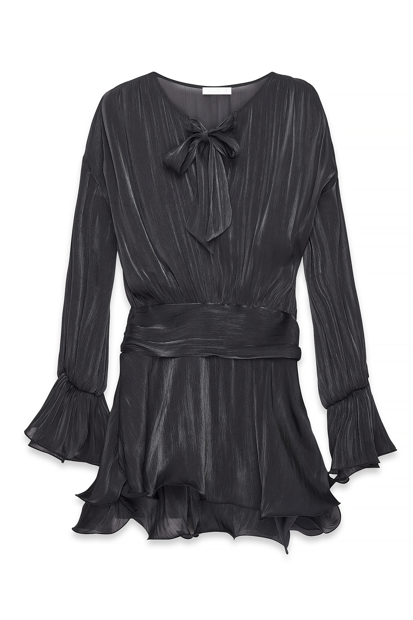 Black Ruched Waist Ruffle Mini Dress