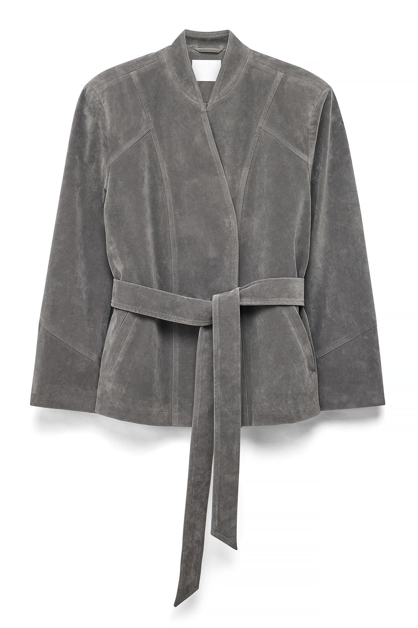 Grey Short Faux Suede Tie Detail Jacket