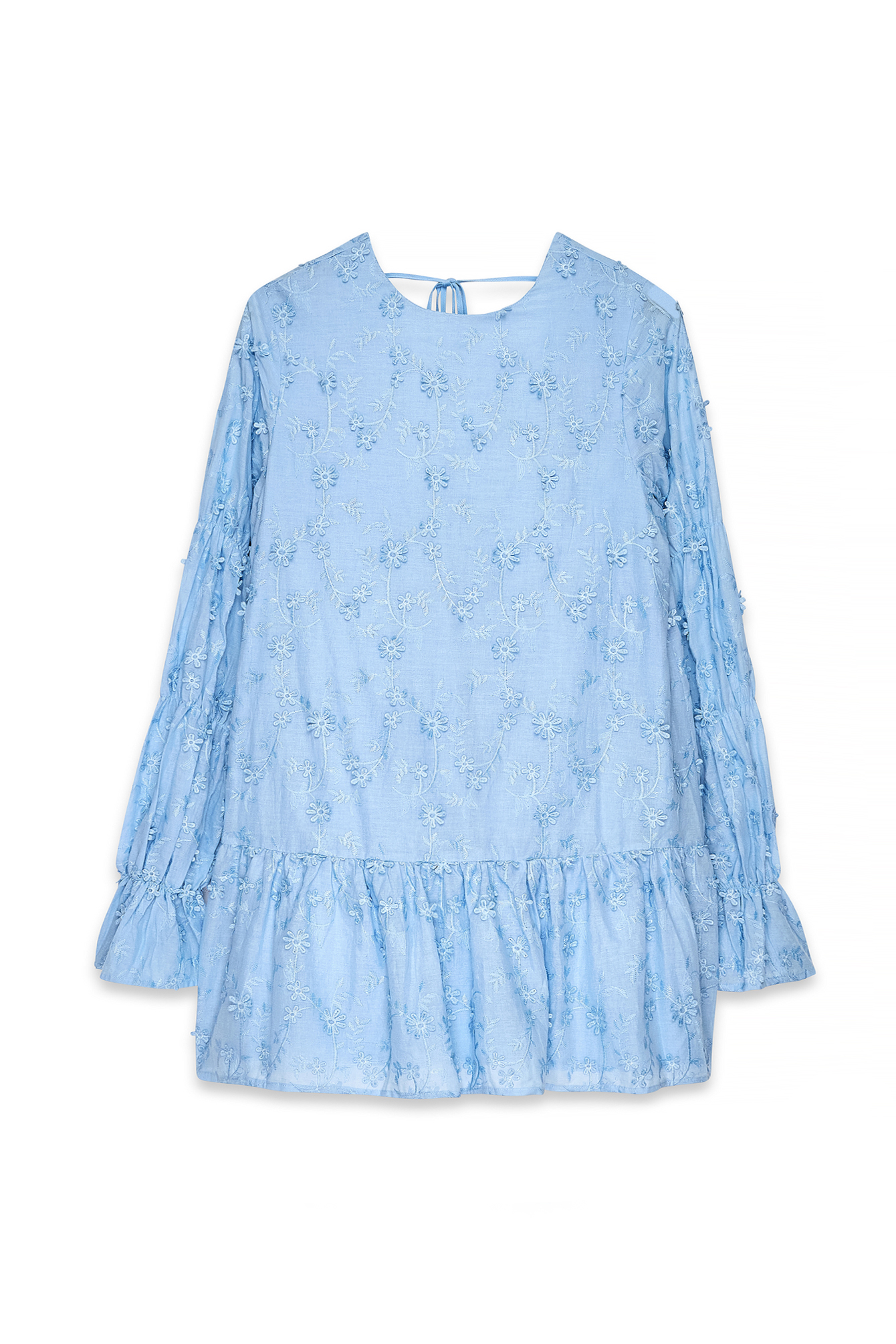 Light Blue Sleeve Detail Deep Back Dress