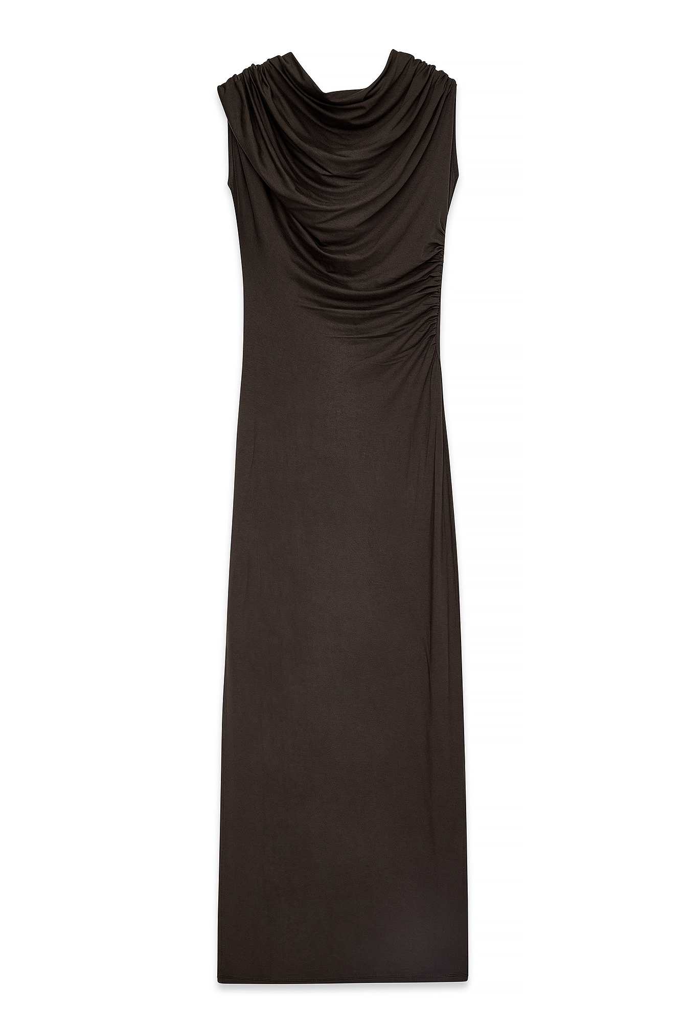 Dark Brown Soft Line Draped Maxi Dress