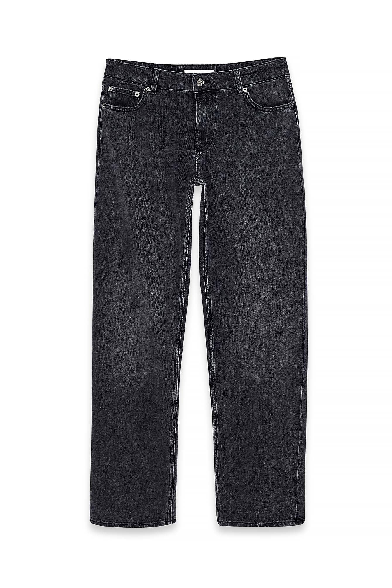 Dark Grey Straight Low Waist Jeans