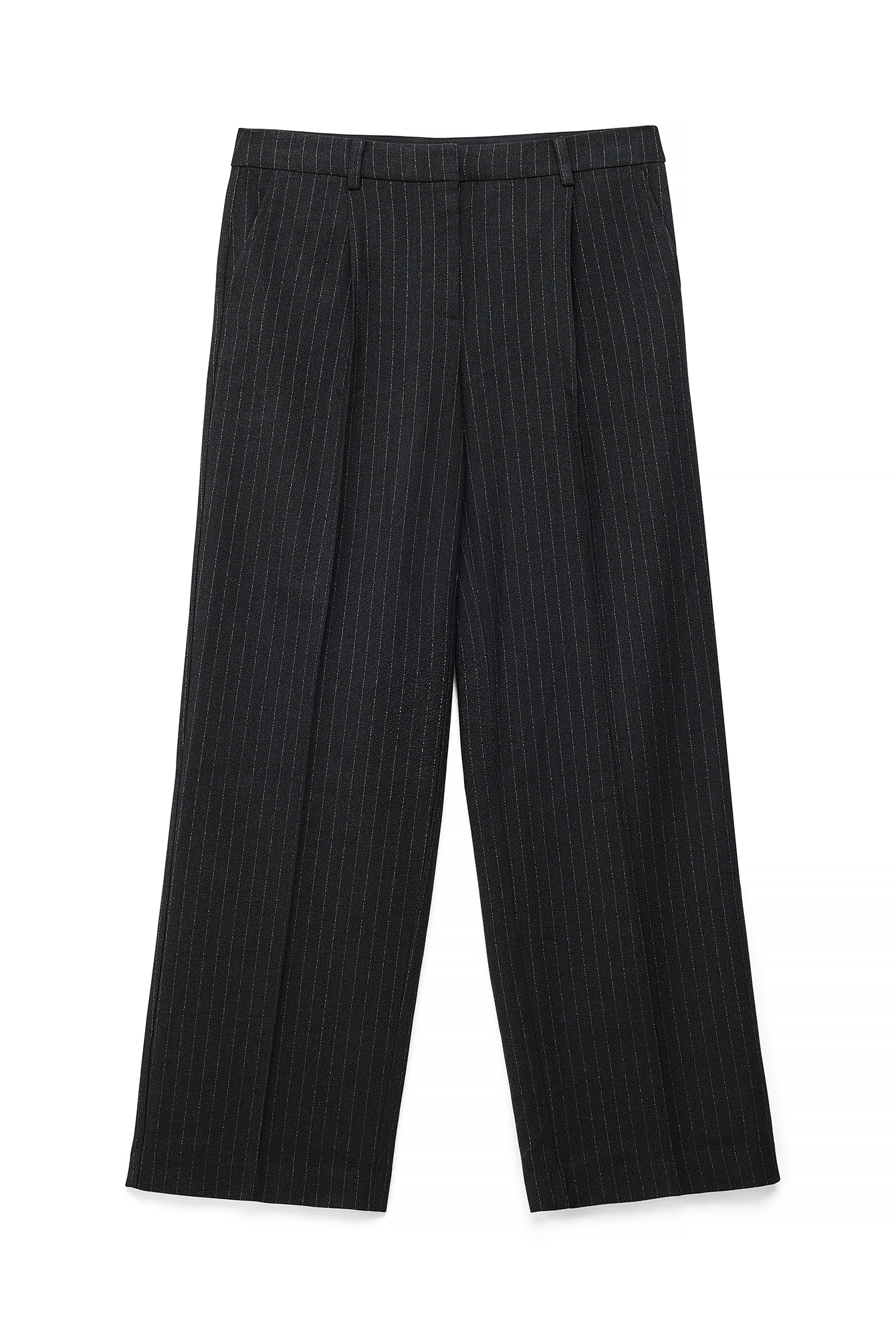 Grey Stripe Straight Low Waist Structured Suit Pants