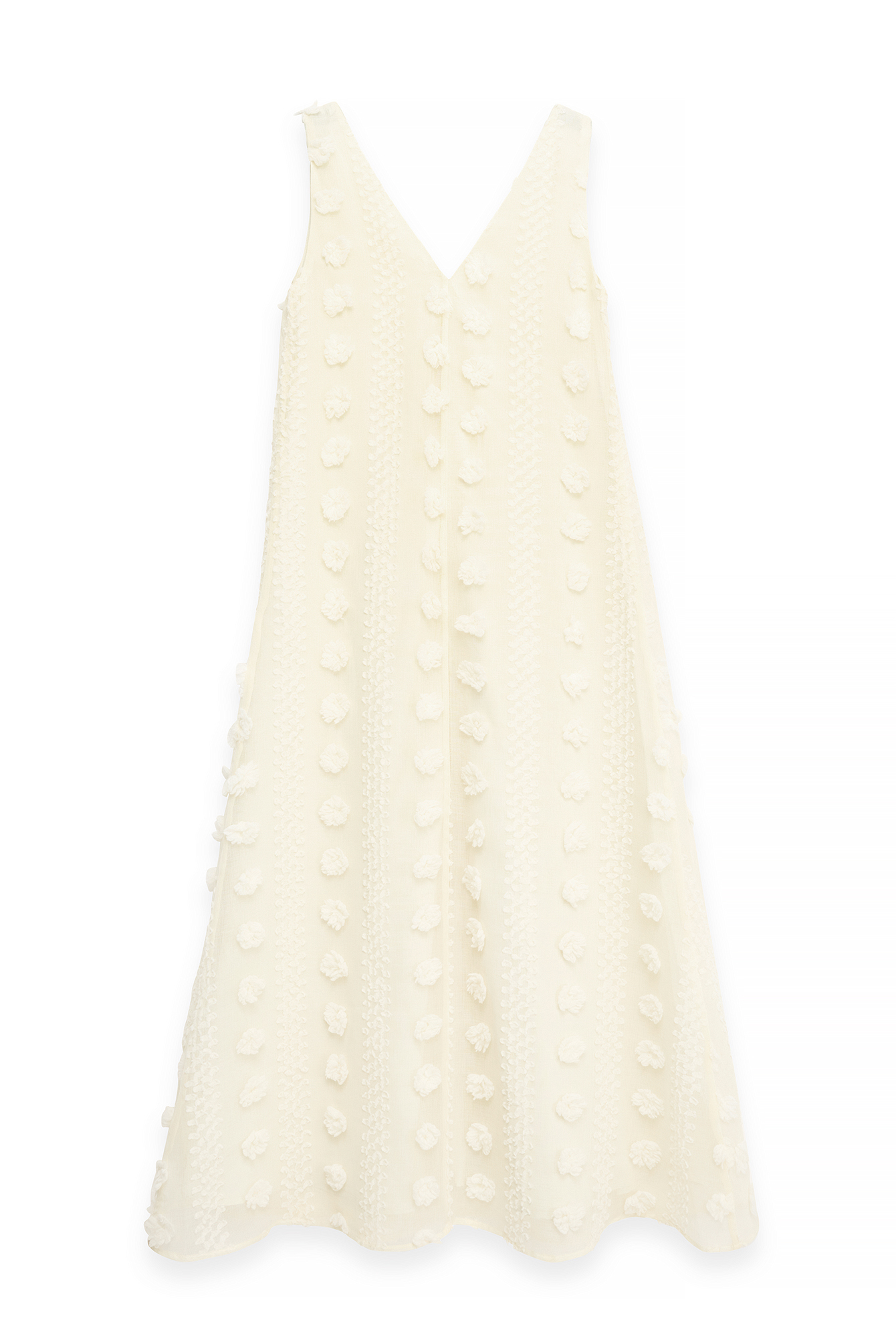 Cream Structured V-Neck Maxi Dress