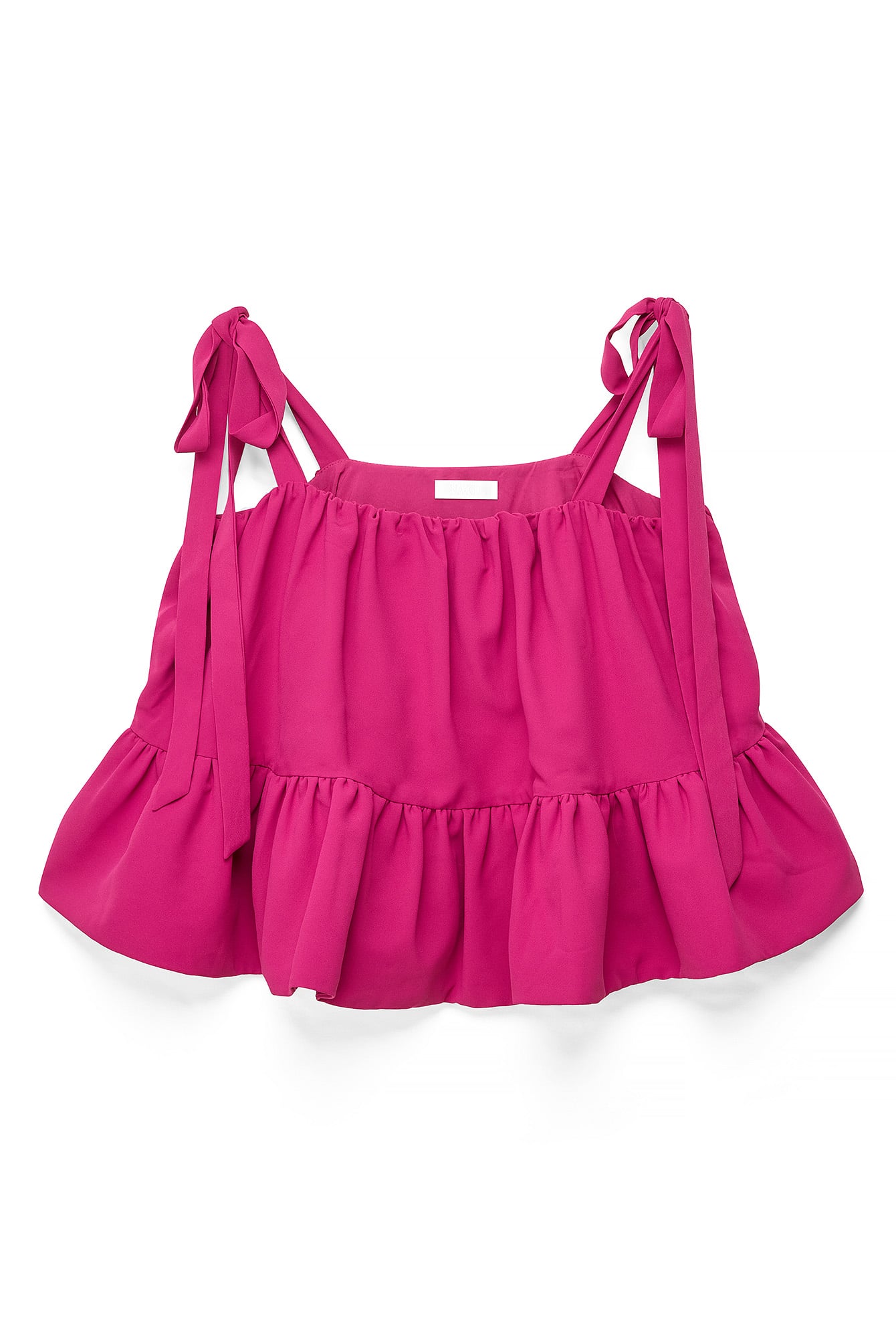 Fuchsia Pink Tie Shoulder Ruffle Top