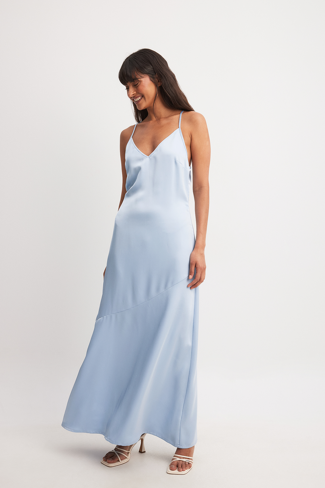 Light Blue V-Neck Satin Slip Dress