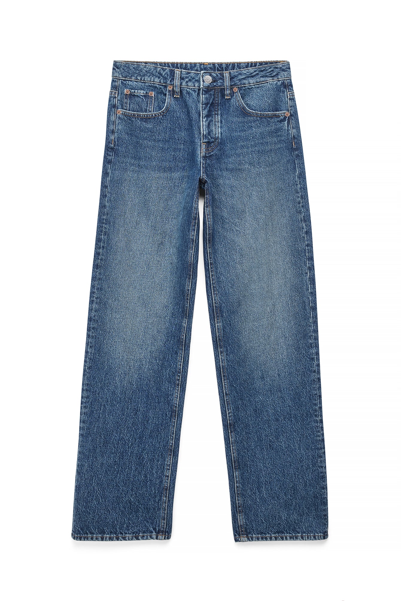 Mid Blue Way Mid Waist Straight Jeans