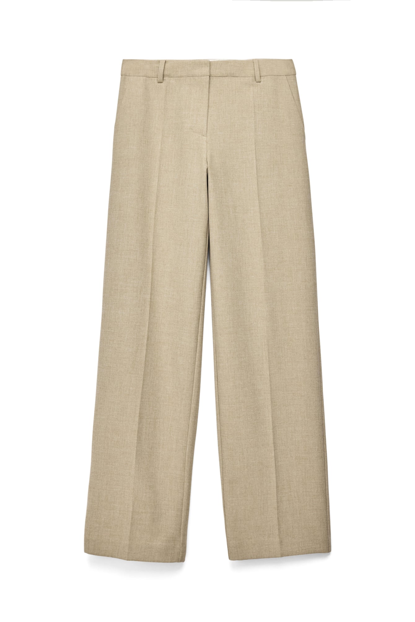 Beige Wide Leg Mid Waist Pants
